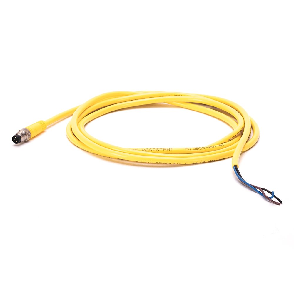 Cordset: Pico (M8), Male, Straight, 3-Pin, PVC Cable, Yellow, Unshielded, IEC Color Coded, No Connector, 20 meter (65.6 feet), 24AWG
