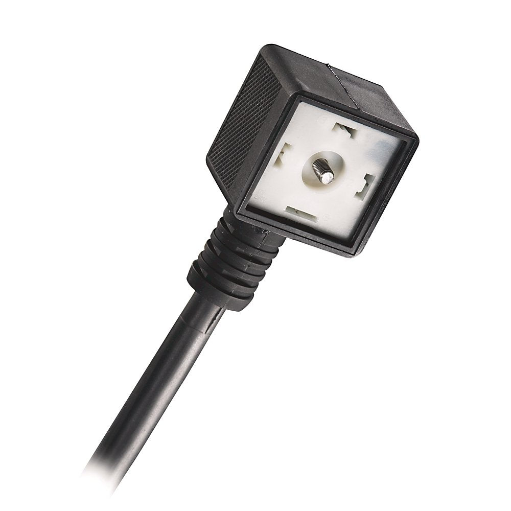 DIN Valve Cable, DIN Valve A Style (18mm), 2 pole + dual gnd, Black PVC, straight wired, 0-250V, 5m