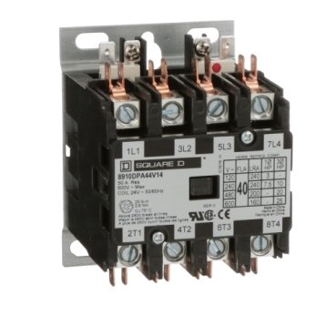 Contactor, Definite Purpose, 40A, 4 pole, 25HP at 575VAC, 3 phase, 24/24VAC 50/60Hz coil, open (Contactor Definite Purpose) is a Schneider Electric product. Designed for reliable performance and long service life. Available across Iraq — contact us for pricing and delivery options.