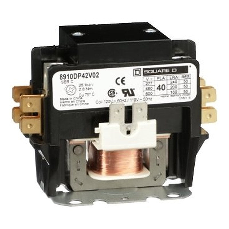 Contactor, Definite Purpose, 40A, 2 pole, 110/120VAC 50/60Hz coil, open (Contactor Definite Purpose) is a Schneider Electric product. Designed for reliable performance and long service life. Available across Iraq — contact us for pricing and delivery options.