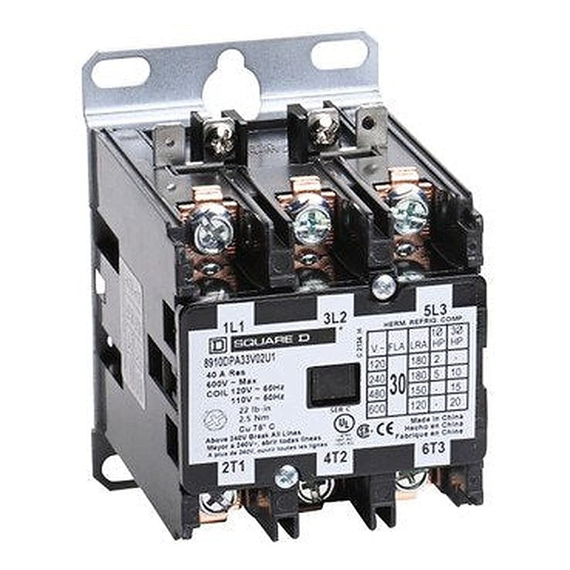 Contactor, Definite Purpose, 30A, 3 pole, 20HP at 575VAC, 3 phase, 110/120VAC 50/60Hz coil, open, UL Listed (Contactor Definite Purpose) is a Schneider Electric product. Designed for reliable performance and long service life. Available across Iraq — contact us for pricing and delivery options.