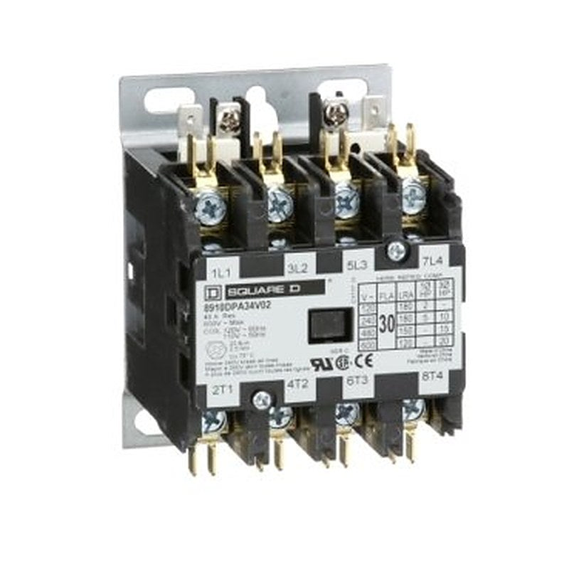 Contactor, Definite Purpose, 30A, 4 pole, 20HP at 575VAC, 3 phase, 110/120VAC 50/60Hz coil, open (Contactor Definite Purpose) is a Schneider Electric product. Designed for reliable performance and long service life. Available across Iraq — contact us for pricing and delivery options.