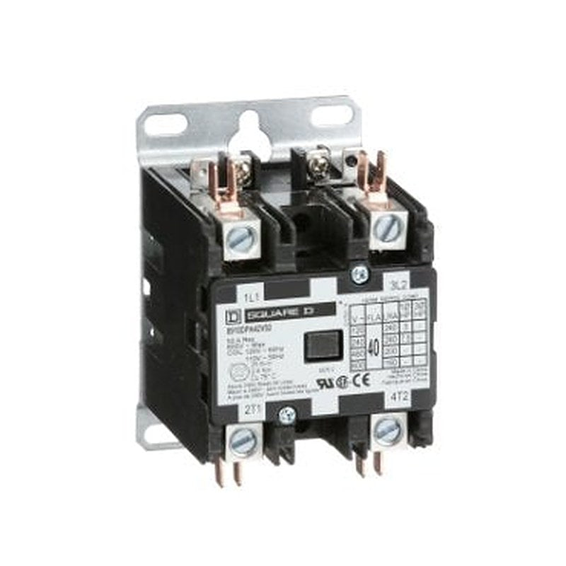 Contactor, Definite Purpose, 40A, 2 pole, 7.5HP at 230VAC, 1 phase, 110/120VAC 50/60Hz coil, open (Contactor Definite Purpose) is a Schneider Electric product. Designed for reliable performance and long service life. Available across Iraq — contact us for pricing and delivery options.