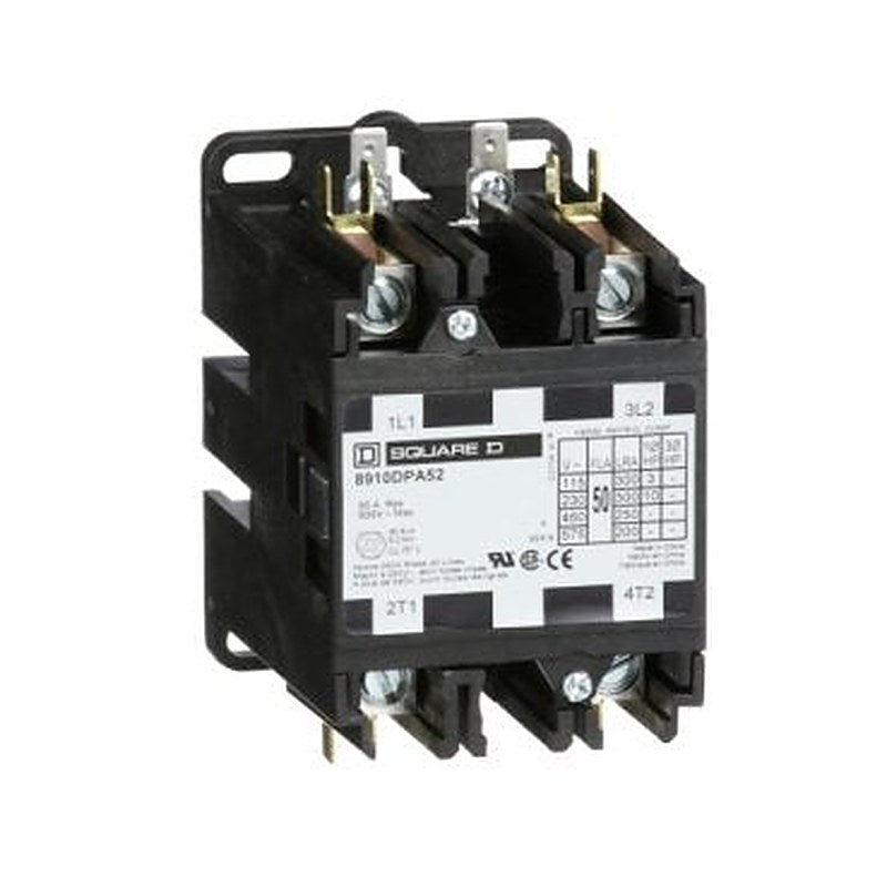 Contactor, Definite Purpose, 50A, 2 pole, 10HP at 230VAC, 1 phase, 208/240VAC 60Hz 220VAC 50Hz coil, open (Contactor Definite Purpose) is a Schneider Electric product. Designed for reliable performance and long service life. Available across Iraq — contact us for pricing and delivery options.