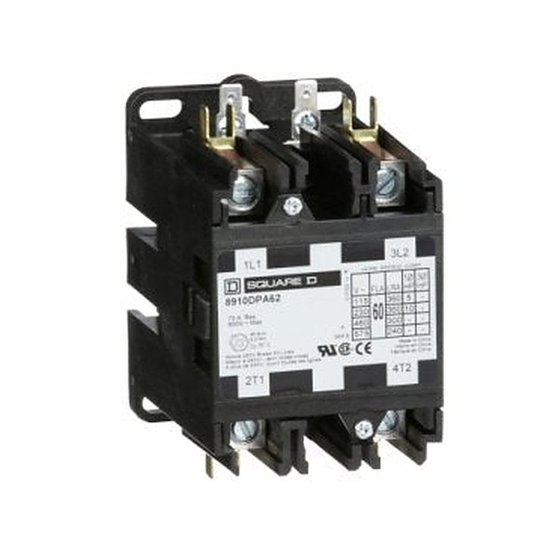 Contactor, Definite Purpose, 60A, 2 pole, 10HP at 230VAC, 1 phase, 110/120VAC 50/60Hz coil, open (Contactor Definite Purpose) is a Schneider Electric product. Designed for reliable performance and long service life. Available across Iraq — contact us for pricing and delivery options.