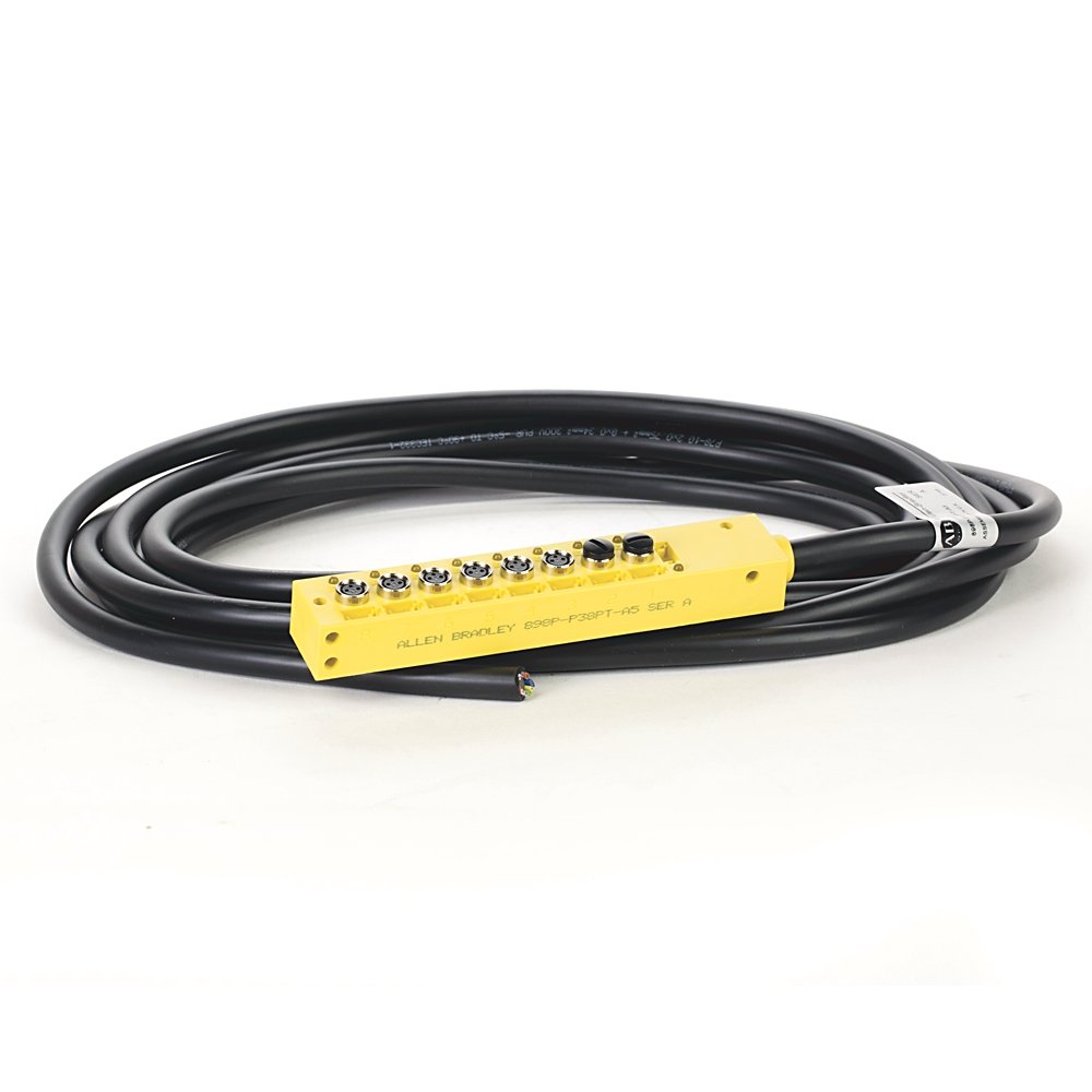 Distribution Box, Pico (M8), PNP LEDs, 8 Input Ports, Ports on top of box, PVC Cable, Yellow, Unshielded, 5m Cable (16.4 ft) Main Connection