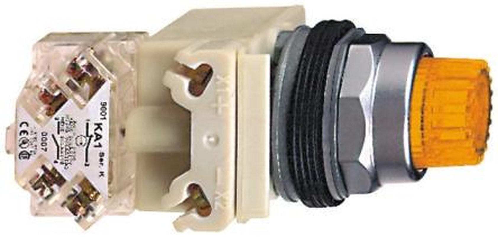 Schneider Electric Harmony 9001K Series Illuminated Push Button Switch, Spring Return, Panel, 30 mm Cutout, SPDT, Yellow