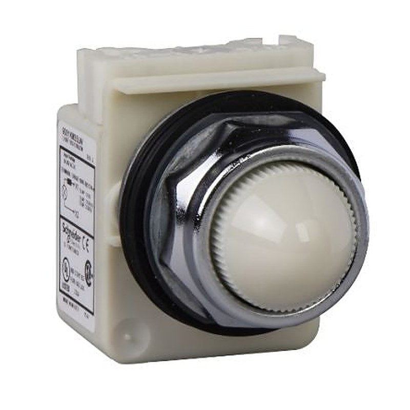 Schneider Electric, Harmony 9001K, Flush White LED Pilot Light, 30 mm Cutout, IP66, Round, 24V ac/dc