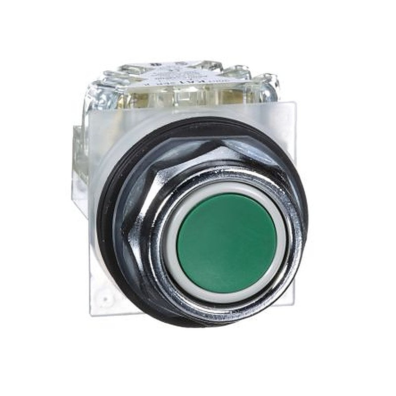 Schneider Electric Harmony Series Push Button Switch, Spring Return, 30 mm Cutout, 1 CO, Green LED, IP66, 125 V dc 240 V