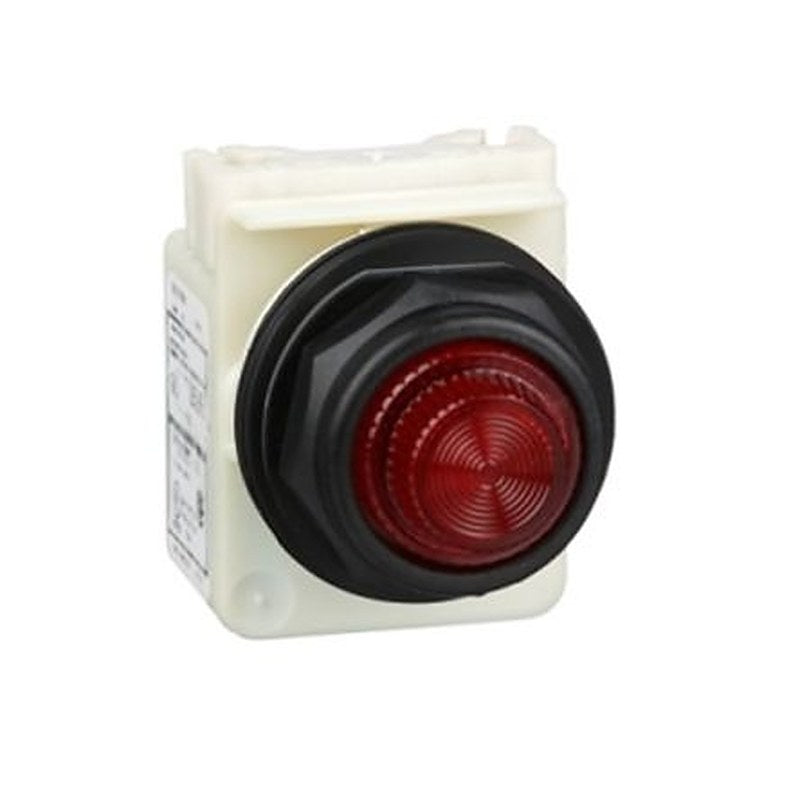 Schneider Electric, 9001SK, Panel Mount Red Incandescent Lamp Pilot Light Complete Unit, 30 mm Cutout, IP66, Round, 120V