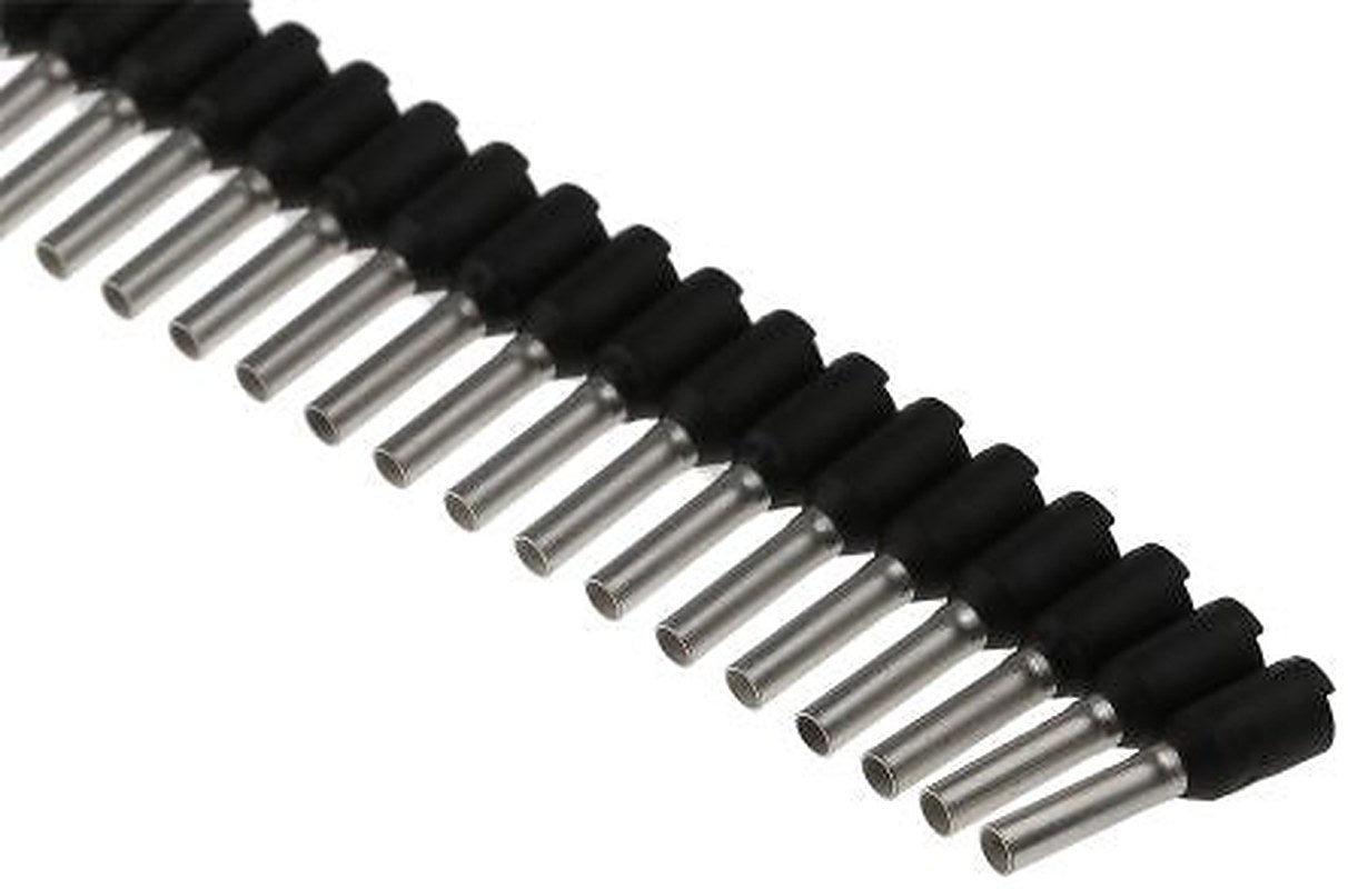 Weidmüller Insulated Crimp Bootlace Ferrule, 8 mm Pin Length, 1.7 mm Pin Diameter, Black to 16 AWG Wire Size