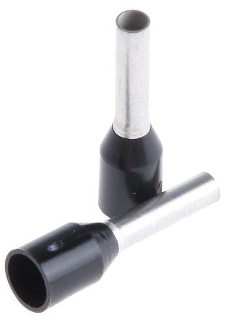 Weidmüller Insulated Crimp Bootlace Ferrule, 8 mm Pin Length, 1.7 mm Pin Diameter, Black to 16 AWG Wire Size