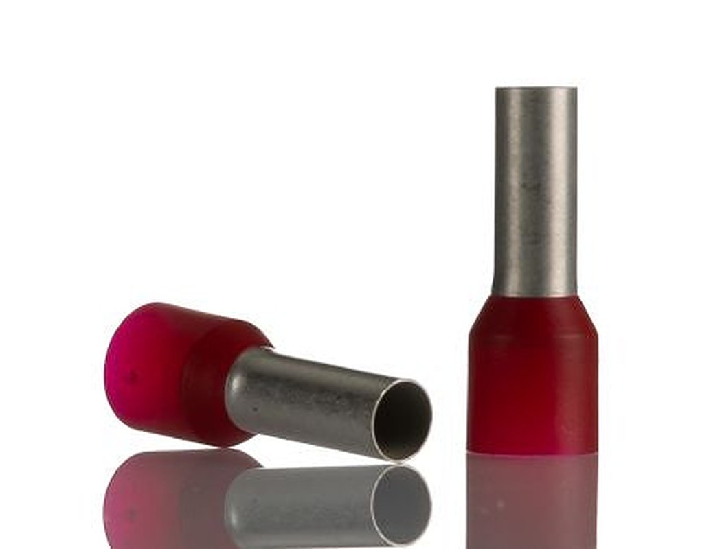 Weidmüller Insulated Crimp Bootlace Ferrule, 12 mm Pin Length, 4.5 mm Pin Diameter, Red to 7 AWG Wire Size