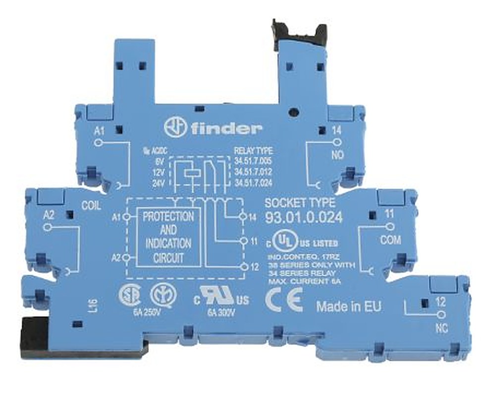 Finder 93 5 Way 250V ac DIN Rail Relay Socket, for use with 34.51 Series Relay