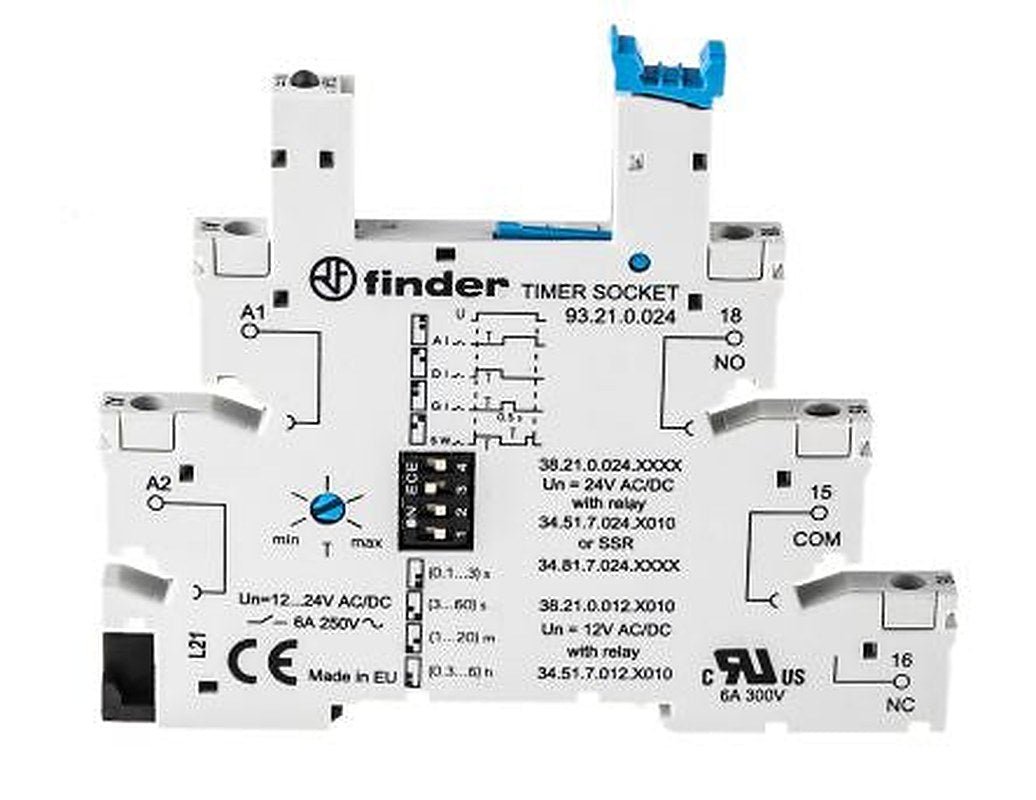 Finder 93 5 Way 12V ac/dc DIN Rail Relay Socket, for use with 34.51 Series Relay
