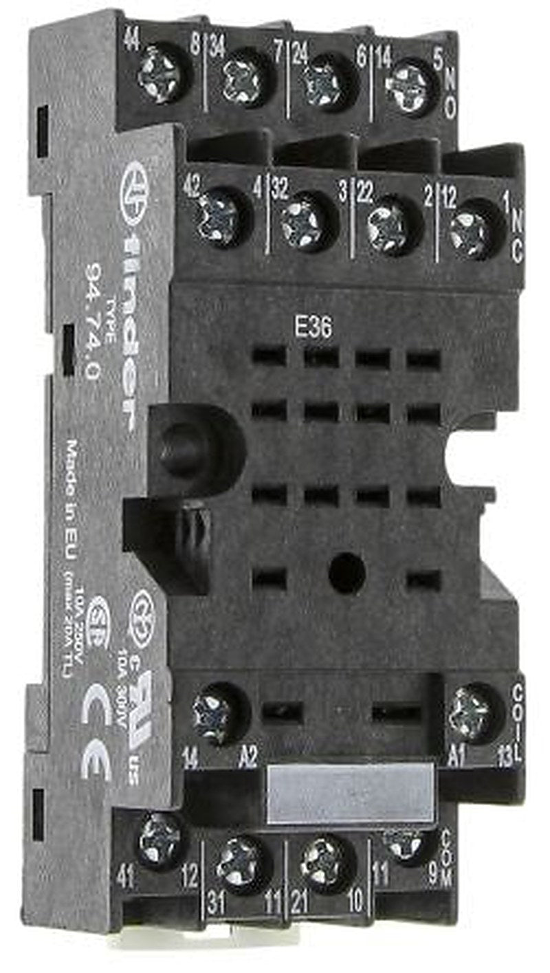Finder 94 250V DIN Rail Relay Socket, for use with 55.32 to 55.34 Series Relays and 85.04 Series Timers
