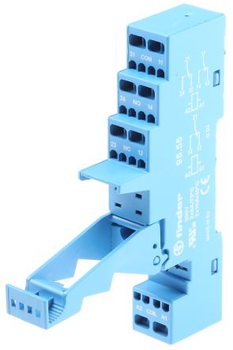 Finder 95 8 Way 250V ac DIN Rail Relay Socket, for use with 40.51 Series Relay, 44.52, 44.62, 40.52, 40.61