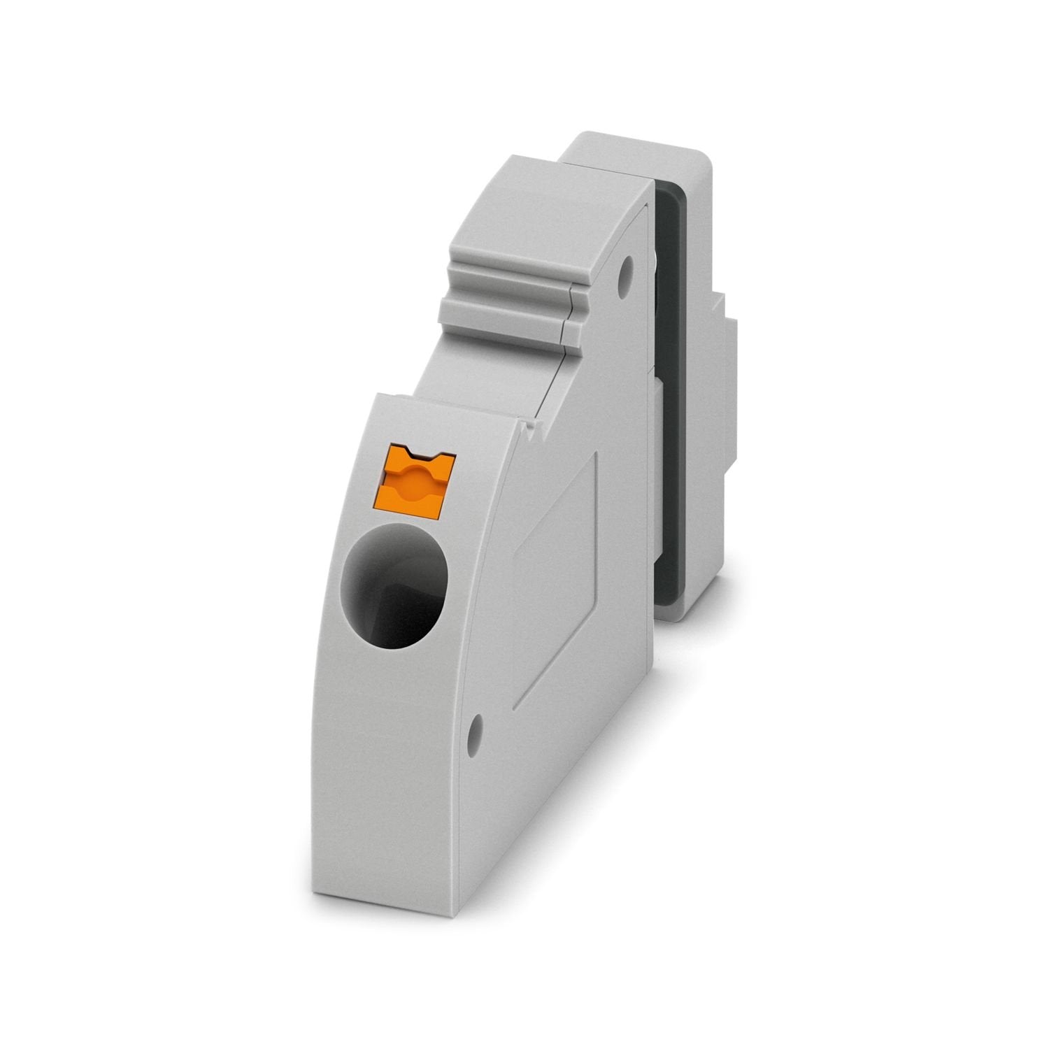 Panel feed-through terminal block, connection method: Push-in spring connection, Spade connection, number of positions: 1, load current: 18 A, cross section: 0.2 mm 2 - 4 mm 2 , connection direction of the conductor to plug-in direction: 45 °, width: 8.1 mm, color: gray