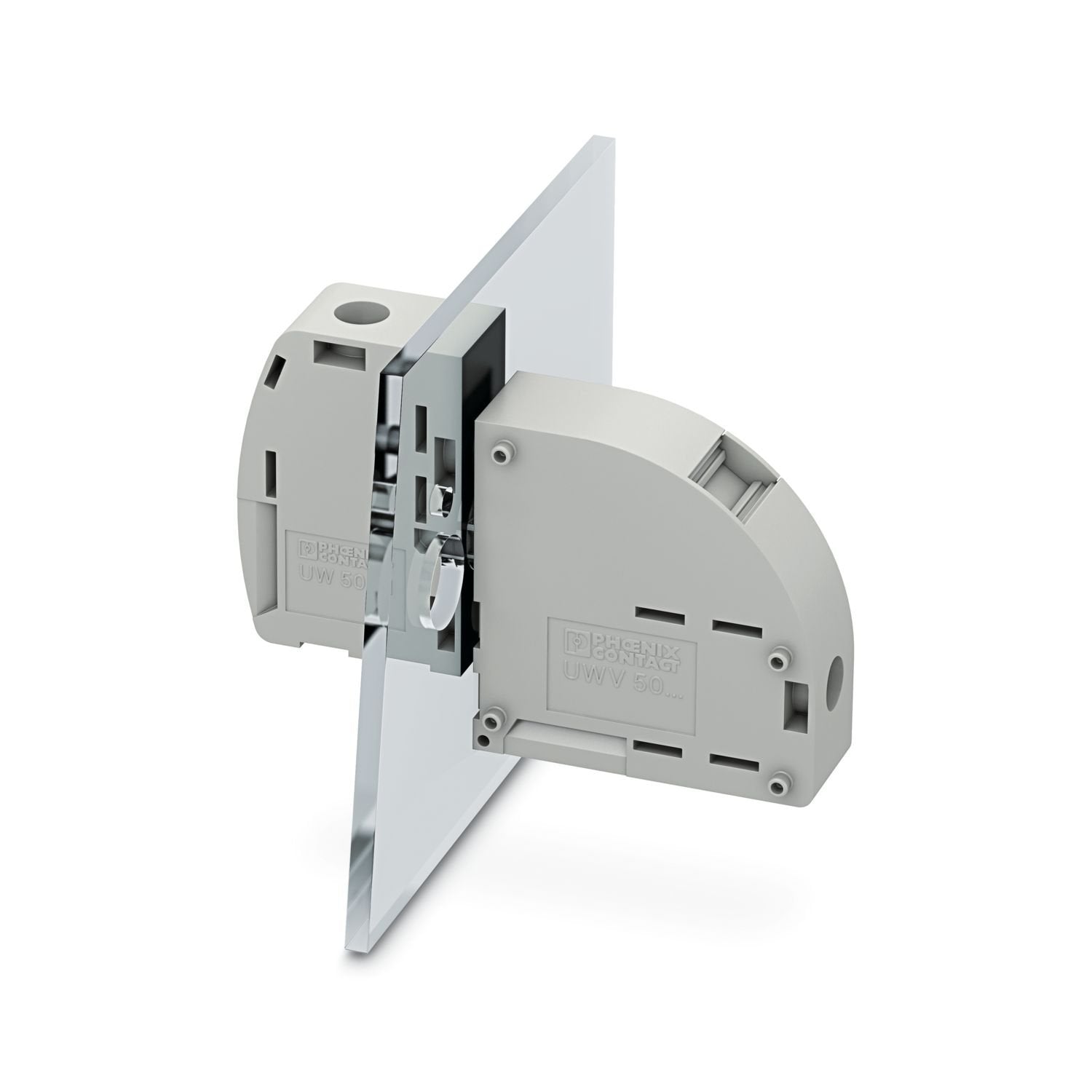 Panel feed-through terminal block, connection method: Screw connection with tension sleeve, Screw connection with tension sleeve, number of positions: 1, load current: 150 A, connection direction of the conductor to plug-in direction: -90 °, width: 18.8 mm, color: gray