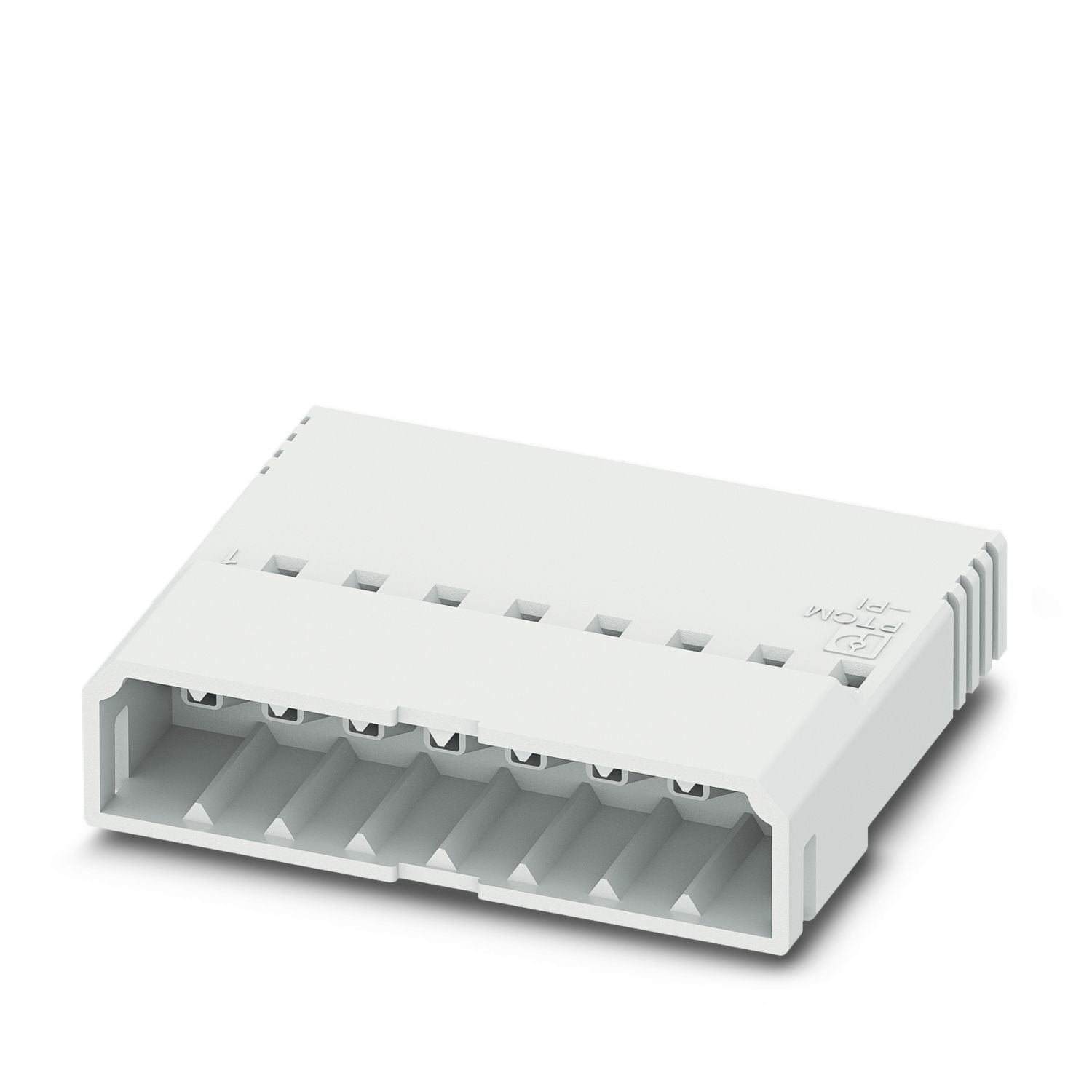 PCB connector, nominal cross section: 0.75 mm 2 , color: white, nominal current: 6 A, rated voltage (III/2): 160 V, contact connection type: Pin, number of potentials: 8, number of rows: 1, number of positions: 8, number of connections: 8, product range: PTCM 0,5/..-PI, pitch: 2.5 mm, connection method: Crimp connection, conductor/PCB connection direction: 0 °, plug-in system: COMBICON PTSM, locking: Snap-in locking, mounting method: Engagement nose, type of packaging: packed in cardboard