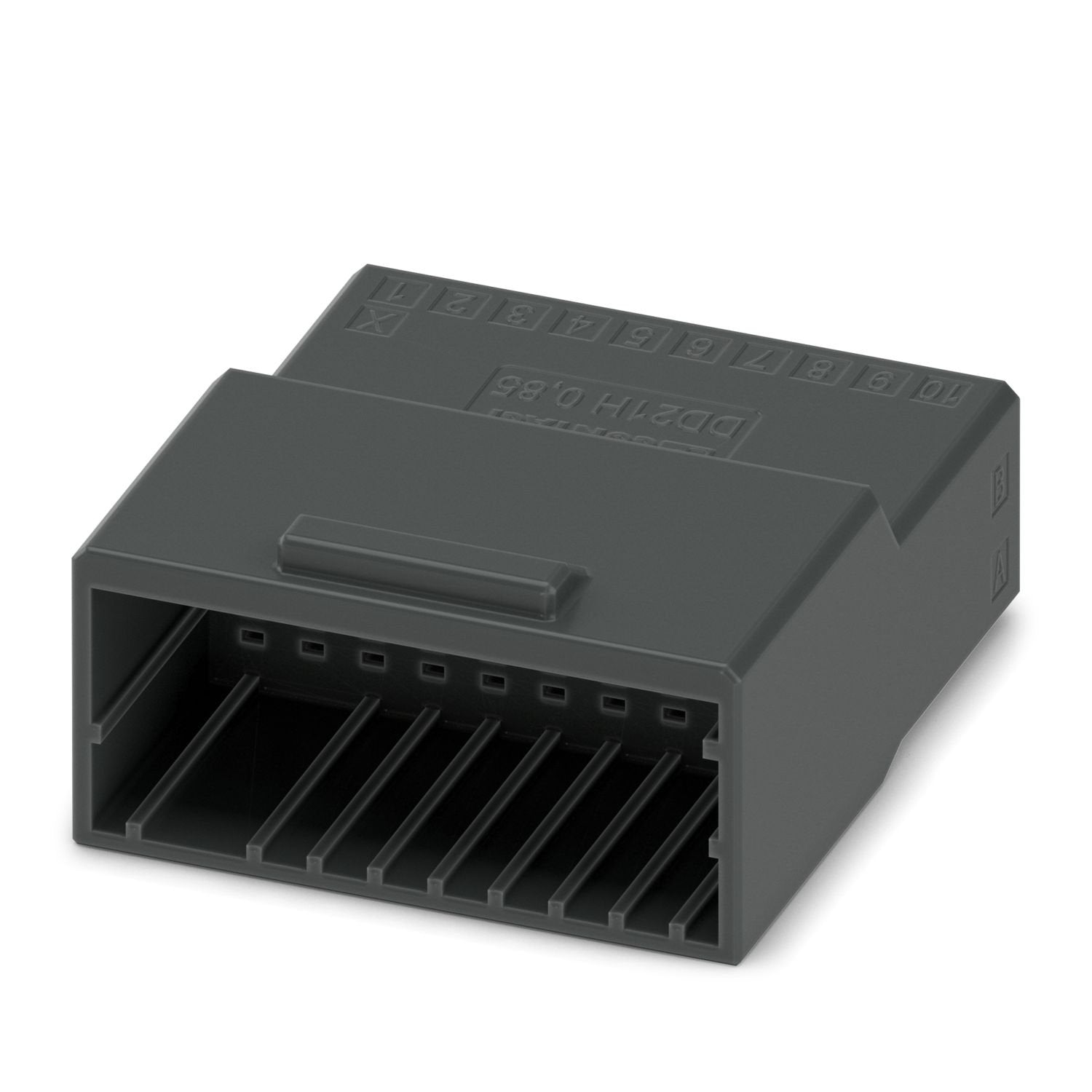 PCB connector, color: black, nominal current: 5 A, rated voltage (III/2): 160 V, contact surface: Sn, contact connection type: Pin, number of rows: 2, number of positions: 20, product range: DD21H 0,85/..-FH, pitch: 2.5 mm, connection method: Crimp connection, conductor/PCB connection direction: 0 °, locking clip: - without locking clip, plug-in system: CONNEXIS DD, locking: Snap-in locking, mounting method: Engagement nose, type of packaging: packed in cardboard