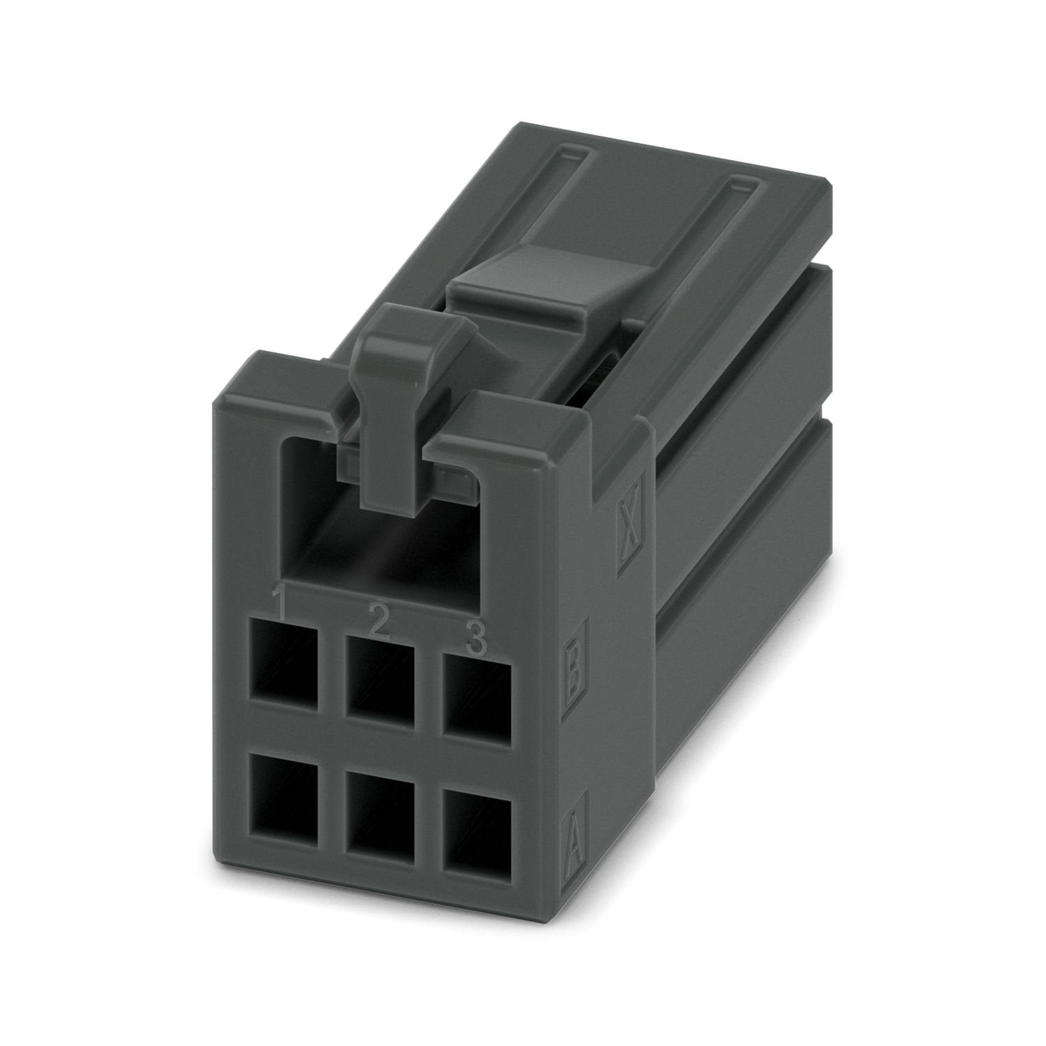 PCB connector, color: black, nominal current: 5 A, rated voltage (III/2): 160 V, contact surface: Sn, contact connection type: Socket, number of rows: 2, number of positions: 6, product range: DD21PC 0,85/.., pitch: 2.5 mm, connection method: Crimp connection, conductor/PCB connection direction: 0 °, locking clip: - without locking clip, plug-in system: CONNEXIS DD, locking: Snap-in locking, mounting method: Latching flange, type of packaging: packed in cardboard