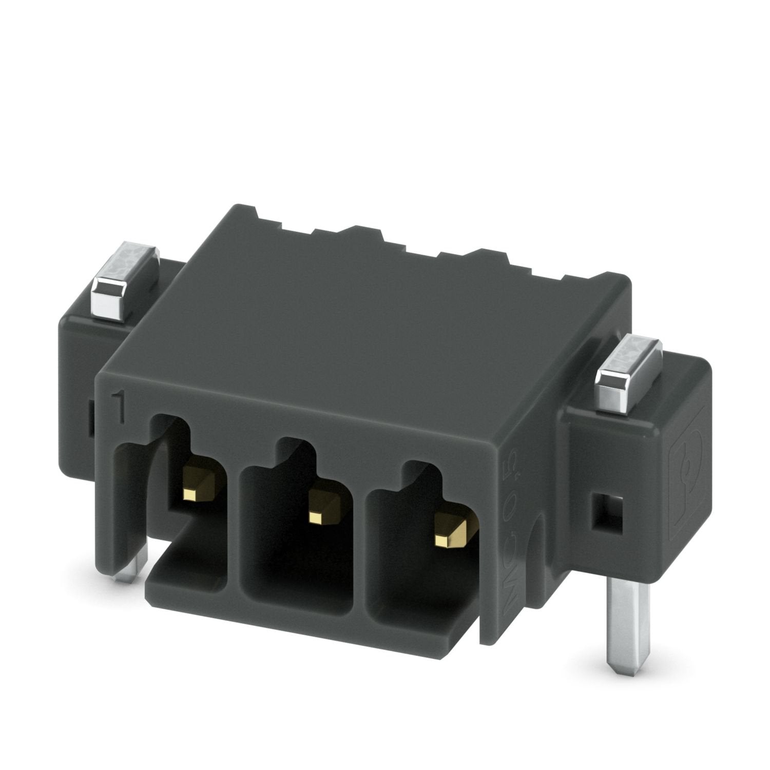 PCB headers, nominal cross section: 0.5 mm 2 , color: black, nominal current: 6 A, rated voltage (III/2): 160 V, contact surface: Au, contact connection type: Pin, number of potentials: 3, number of rows: 1, number of positions: 3, number of connections: 3, product range: MC 0,5/..-G-SMD, pitch: 2.54 mm, mounting: SMD soldering, pin layout: Linear pad geometry, number of solder pins per potential: 1, plug-in system: COMBICON FMC 0,5, Pin connector pattern alignment: Standard, locking: without, mounting meth
