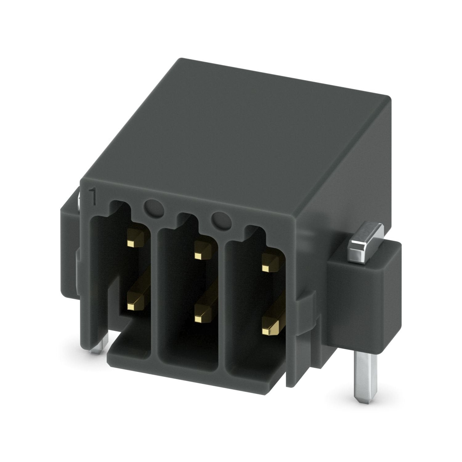 PCB headers, nominal cross section: 0.5 mm 2 , color: black, nominal current: 6 A, rated voltage (III/2): 160 V, contact surface: Au, contact connection type: Pin, number of potentials: 6, number of rows: 2, number of positions: 3, number of connections: 6, product range: DMC 0,5/..-G1-SMD, pitch: 2.54 mm, mounting: SMD soldering, pin layout: Linear pad geometry, number of solder pins per potential: 1, plug-in system: COMBICON DFMC 0,5, Pin connector pattern alignment: Standard, locking: without, mounting m