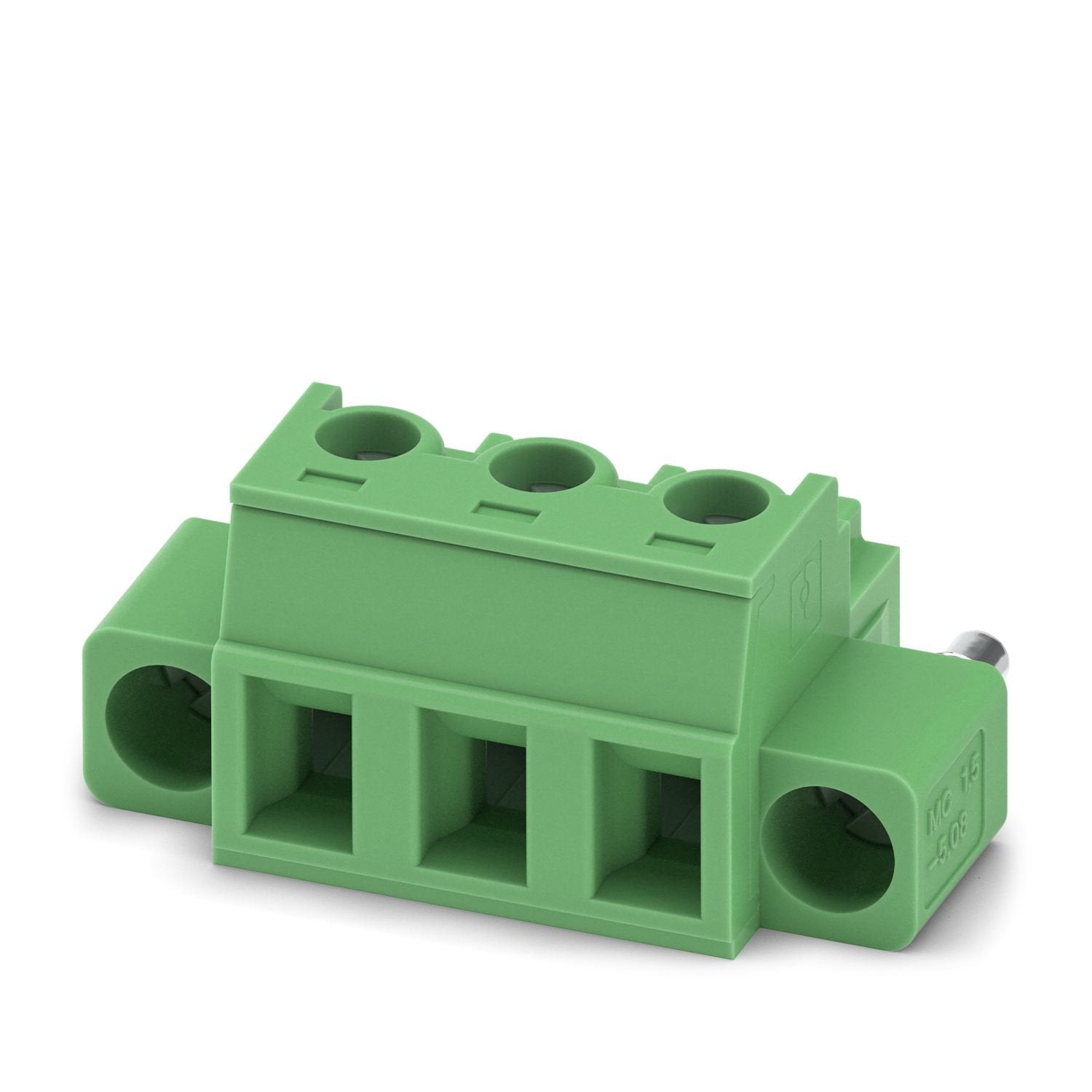 PCB connector, nominal cross section: 1.5 mm 2 , color: green, nominal current: 8 A, rated voltage (III/2): 320 V, contact surface: Sn, contact connection type: Socket, number of potentials: 3, number of rows: 1, number of positions: 3, number of connections: 3, product range: MC 1,5/..-ST1F, pitch: 5.08 mm, connection method: Screw connection with tension sleeve, screw head form: L Slotted, conductor/PCB connection direction: 0 °, plug-in system: COMBICON MC 1,5, locking: Screw locking mechanism, mounting
