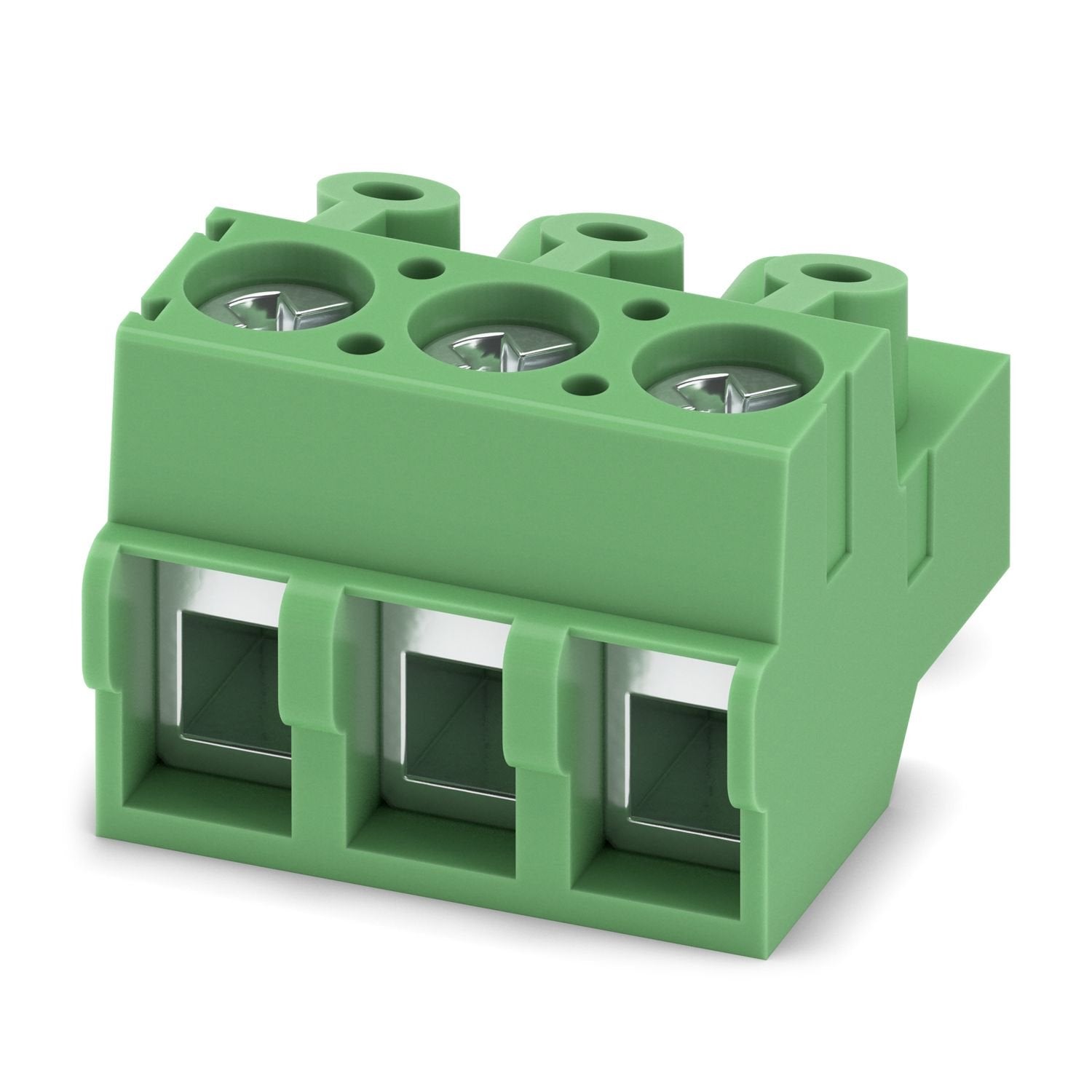 PCB connector, nominal cross section: 1.5 mm 2 , color: green, nominal current: 12 A, rated voltage (III/2): 400 V, contact surface: Sn, contact connection type: Socket, number of potentials: 3, number of rows: 1, number of positions: 3, number of connections: 3, product range: PT 1,5/..-PVH-A, pitch: 5 mm, connection method: Screw connection with wire protector, screw head form: H1L Slotted Phillips recess, conductor/PCB connection direction: 0 °, plug-in system: COMBICON PST 1,3, locking: without, mountin
