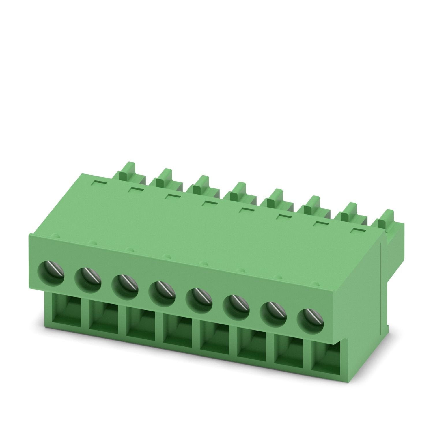 PCB connector, nominal cross section: 1.5 mm 2 , color: green, nominal current: 8 A, rated voltage (III/2): 160 V, contact surface: Sn, contact connection type: Socket, number of potentials: 8, number of rows: 1, number of positions: 8, number of connections: 8, product range: FRONT-MC 1,5/..-ST, pitch: 3.81 mm, connection method: Front screw connection, screw head form: L Slotted, conductor/PCB connection direction: 0 °, plug-in system: COMBICON MC 1,5, locking: without, mounting method: without, type of p