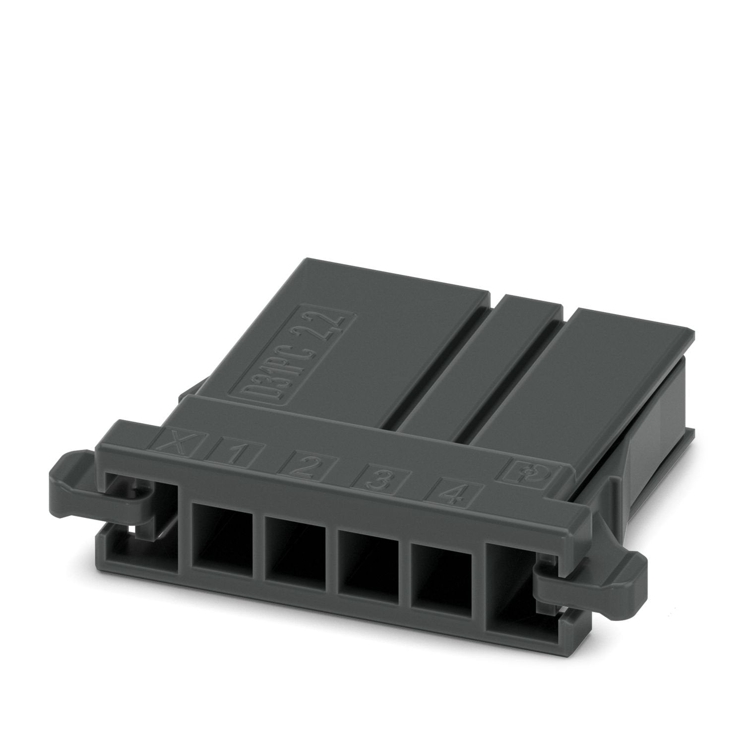 PCB connector, color: black, nominal current: 8 A, rated voltage (III/2): 160 V, contact surface: Sn, contact connection type: Socket, number of rows: 1, number of positions: 4, product range: D31PC 2,2/.., pitch: 3.81 mm, connection method: Crimp connection, conductor/PCB connection direction: 0 °, locking clip: - without locking clip, plug-in system: CONNEXIS D, locking: Snap-in locking, mounting method: Latching flange, type of packaging: packed in cardboard