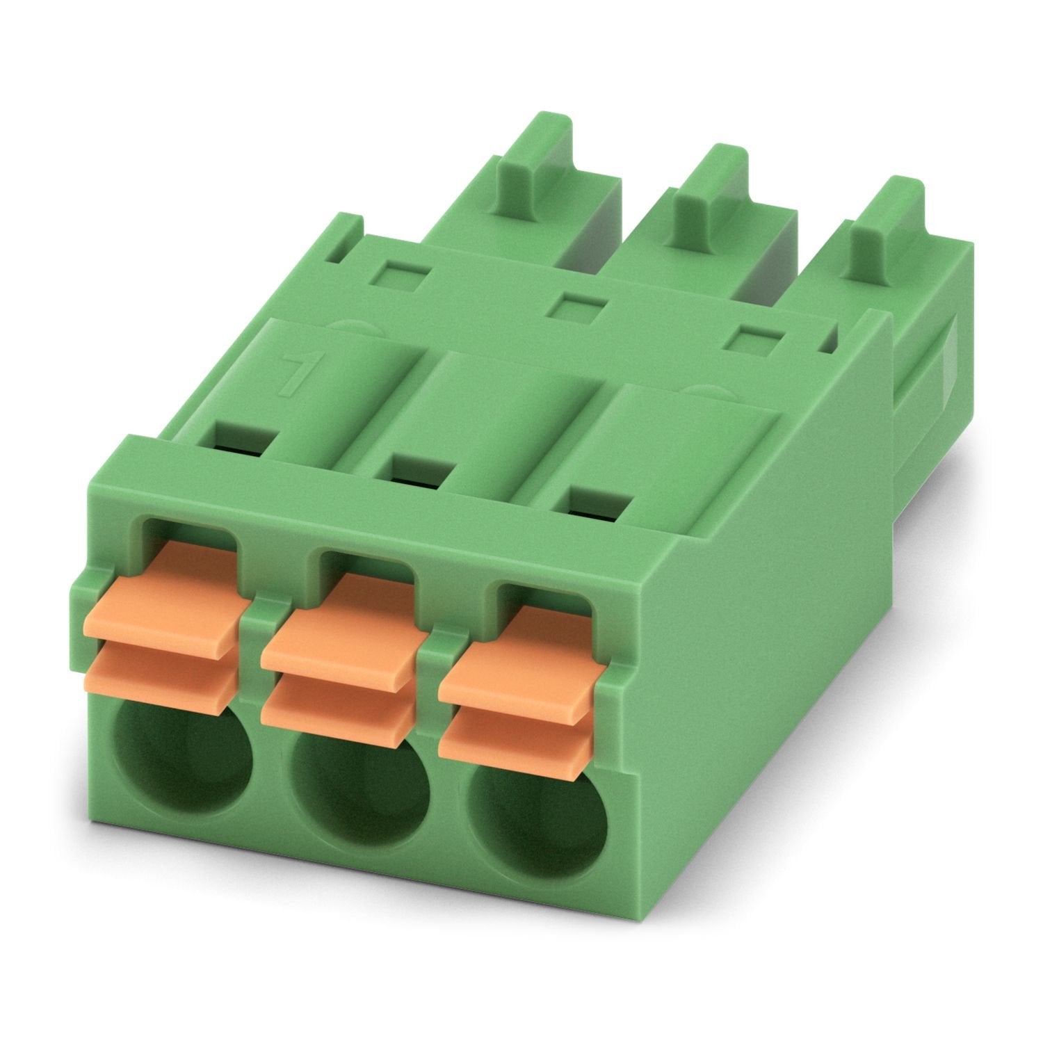 PCB connector, nominal cross section: 1.5 mm 2 , color: green, nominal current: 8 A, rated voltage (III/2): 160 V, contact surface: Sn, contact connection type: Socket, number of potentials: 3, number of rows: 1, number of positions: 3, number of connections: 3, product range: FMC 1,5/..-ST, pitch: 3.81 mm, connection method: Push-in spring connection, conductor/PCB connection direction: 0 °, plug-in system: COMBICON FMC 1,5 - MCDN 1,5, locking: without, mounting method: without, type of packaging: packed i