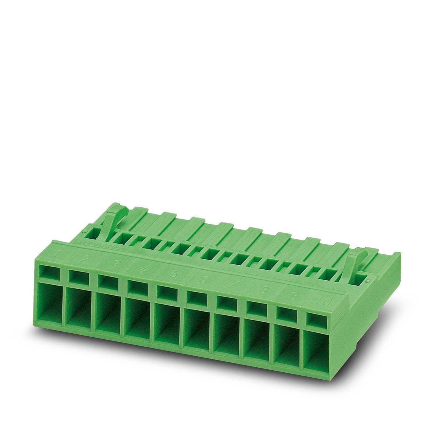PCB connector, nominal cross section: 2.5 mm 2 , color: green, nominal current: 12 A, rated voltage (III/2): 320 V, contact connection type: Socket, number of potentials: 11, number of rows: 1, number of positions: 11, number of connections: 11, product range: MSTBC 2,5/..-STZ, pitch: 5.08 mm, connection method: Crimp connection, conductor/PCB connection direction: 0 °, locking clip: - Locking clip, plug-in system: COMBICON MSTB 2,5, locking: without, mounting method: without, type of packaging: packed in c