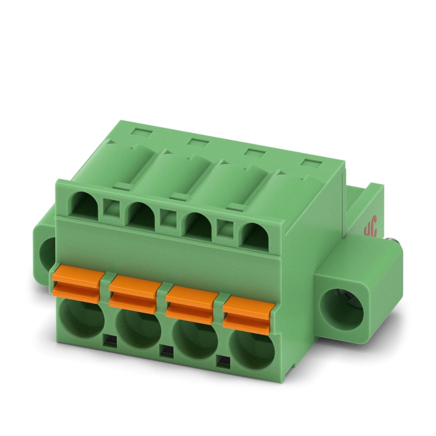 PCB connector, nominal cross section: 2.5 mm 2 , color: green, nominal current: 16 A, rated voltage (III/2): 320 V, contact surface: Sn, contact connection type: Socket, number of potentials: 4, number of rows: 1, number of positions: 4, number of connections: 4, product range: FKC 2,5 HC/..-STF, pitch: 5 mm, connection method: Push-in spring connection, conductor/PCB connection direction: 0 °, locking clip: - Locking clip, plug-in system: COMBICON MSTB 2,5 HC, locking: Screw locking mechanism, mounting met