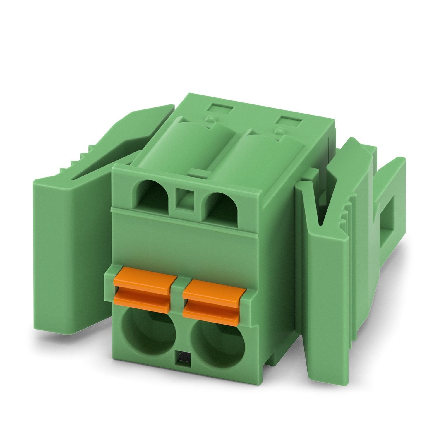 PCB connector, nominal cross section: 2.5 mm 2 , color: green, nominal current: 12 A, rated voltage (III/2): 320 V, contact surface: Sn, contact connection type: Socket, number of potentials: 2, number of rows: 1, number of positions: 2, number of connections: 2, product range: FKC 2,5/..-ST-RF, pitch: 5.08 mm, connection method: Push-in spring connection, conductor/PCB connection direction: 0 °, locking clip: - Locking clip, plug-in system: COMBICON MSTB 2,5, locking: Snap-in locking, mounting method: Latc