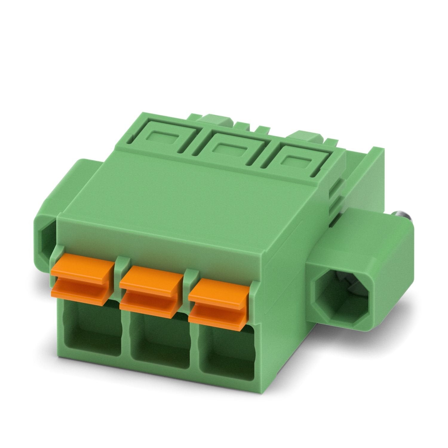 PCB connector, nominal cross section: 2.5 mm 2 , color: green, nominal current: 12 A, rated voltage (III/2): 320 V, contact surface: Sn, contact connection type: Socket, number of potentials: 3, number of rows: 1, number of positions: 3, number of connections: 3, product range: FKCN 2,5/..-STF, pitch: 5 mm, connection method: Push-in spring connection, conductor/PCB connection direction: 0 °, locking clip: - Locking clip, plug-in system: COMBICON MSTB 2,5, locking: Screw locking mechanism, mounting method: