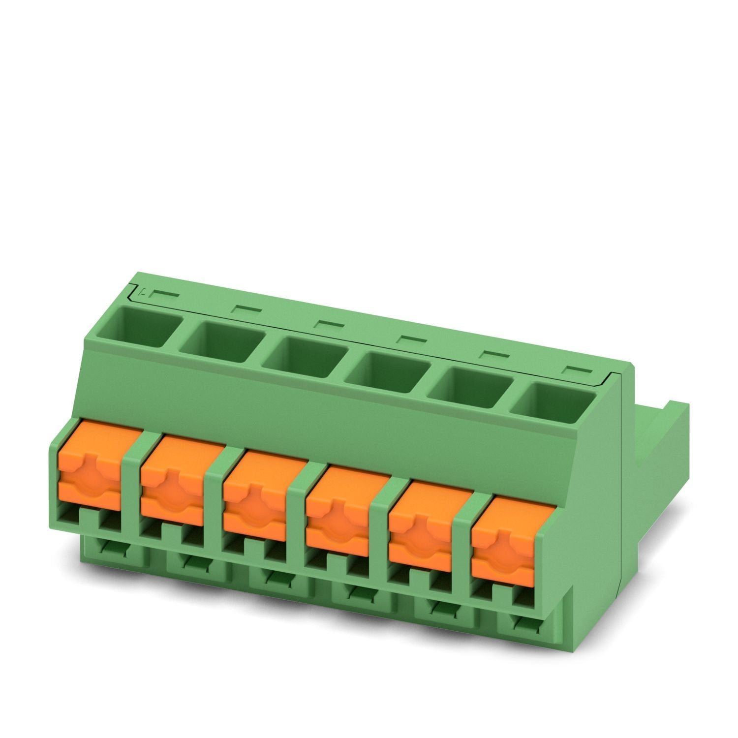 PCB connector, nominal cross section: 2.5 mm 2 , color: green, nominal current: 12 A, rated voltage (III/2): 320 V, contact surface: Sn, contact connection type: Socket, number of potentials: 6, number of rows: 1, number of positions: 6, number of connections: 6, product range: FKCOR 2,5/..-ST, connection method: Push-in spring connection, conductor/PCB connection direction: 90 °, locking clip: - Locking clip, plug-in system: COMBICON MSTB 2,5, locking: without, mounting method: without, type of packaging: