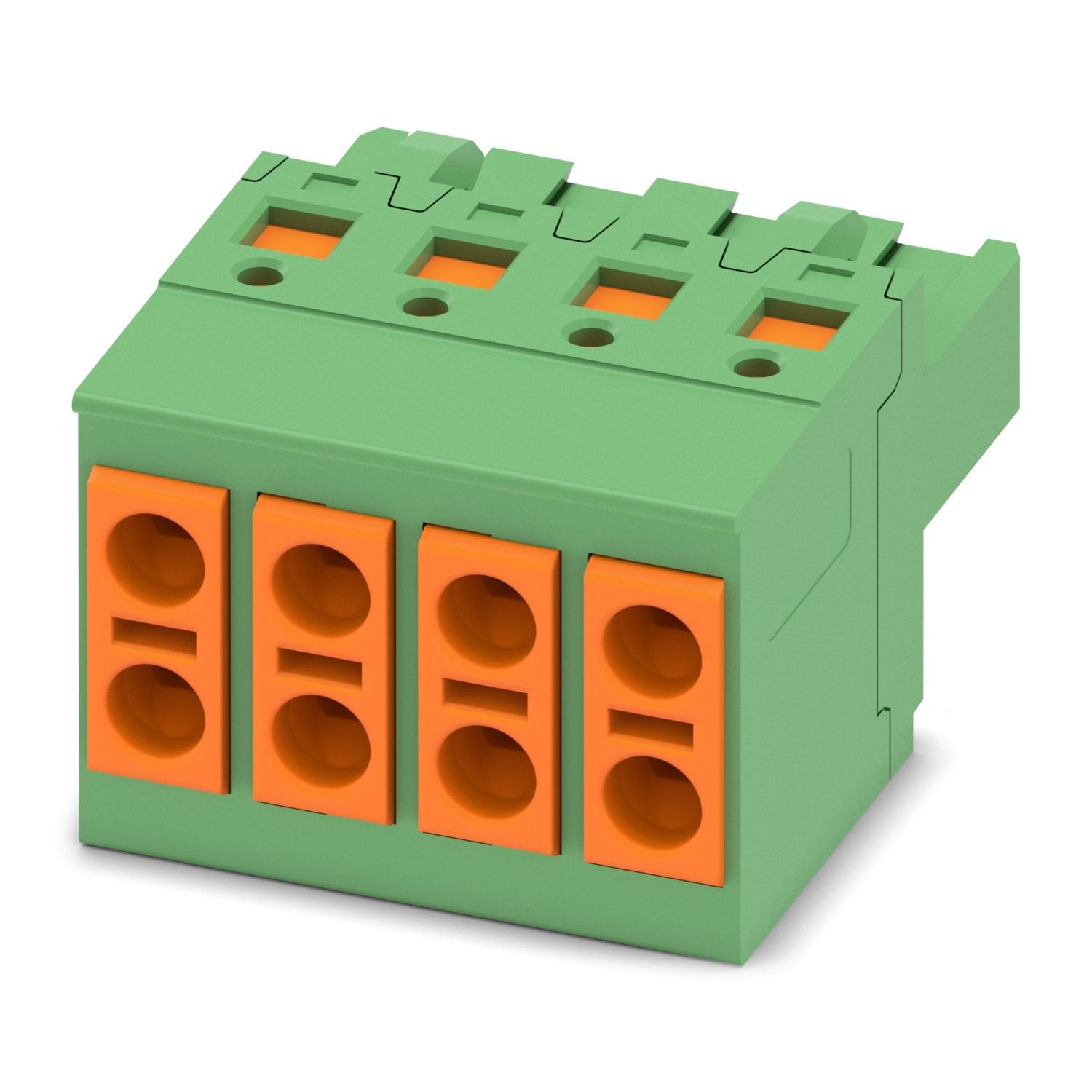 PCB TWIN plug, nominal cross section: 1.5 mm 2 , color: green, nominal current: 10 A, rated voltage (III/2): 320 V, contact surface: Sn, contact connection type: Socket, number of potentials: 4, number of rows: 1, number of positions: 4, number of connections: 8, product range: TVFKCL 1,5/..-ST, pitch: 5 mm, connection method: Push-in spring connection, conductor/PCB connection direction: 0 °, locking clip: - Locking clip, plug-in system: COMBICON MSTB 2,5, locking: without, mounting method: without, type o