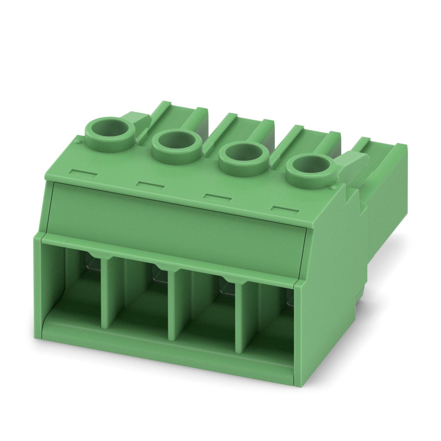 PCB connector, nominal cross section: 6 mm 2 , color: green, nominal current: 32 A, rated voltage (III/2): 1000 V, contact surface: Sn, contact connection type: Socket, number of potentials: 4, number of rows: 1, number of positions: 4, number of connections: 4, product range: PC 5/..-ST1, pitch: 7.62 mm, connection method: Screw connection with tension sleeve, screw head form: H1L Slotted Phillips recess, conductor/PCB connection direction: 0 °, locking clip: - Locking clip, plug-in system: COMBICON PC 5,