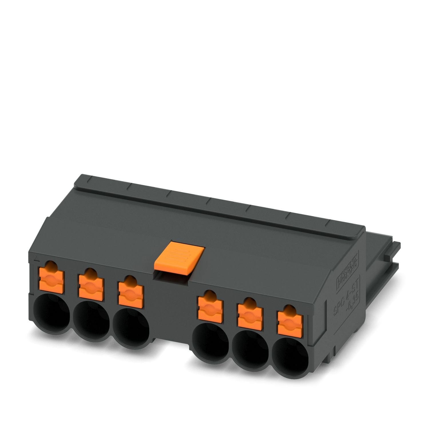 PCB connector, nominal cross section: 4 mm 2 , color: black, nominal current: 24 A, rated voltage (III/2): 1000 V, contact surface: Sn, contact connection type: Socket, number of potentials: 6, number of rows: 1, number of positions: 7, number of connections: 6, product range: SPC 4/..-STL, pitch: 6.35 mm, connection method: Push-in spring connection, conductor/PCB connection direction: 0 °, locking clip: - without locking clip, plug-in system: COMBICON PC 4, locking: Snap-in locking, mounting method: Latch
