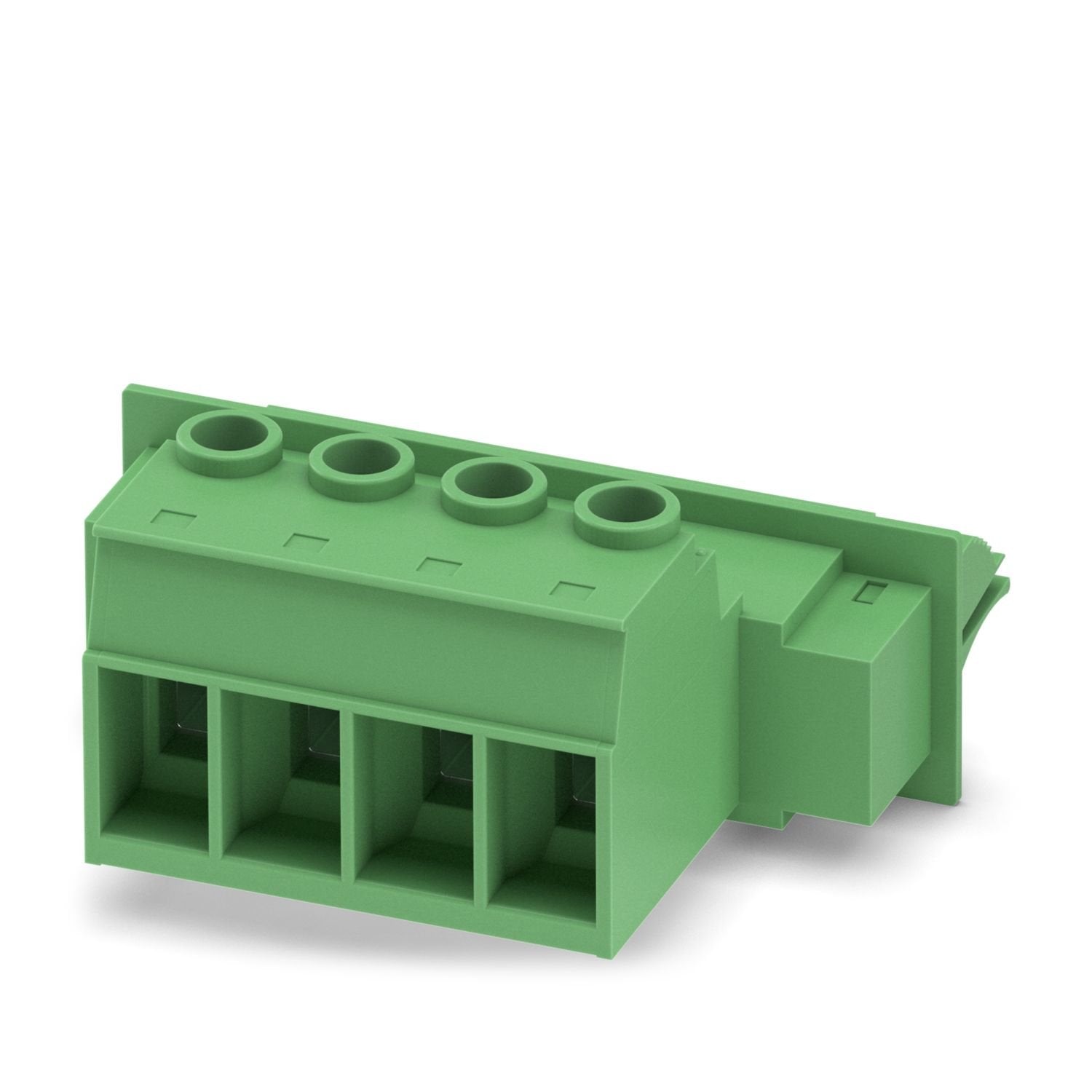 Feed-through connector, nominal cross section: 16 mm 2 , color: green, nominal current: 76 A, rated voltage (III/2): 1000 V, contact surface: Ag, contact connection type: Socket, number of potentials: 4, number of rows: 1, number of positions: 4, number of connections: 4, product range: DFK-IPC 16/..-ST, pitch: 10.16 mm, connection method: Screw connection with tension sleeve, screw head form: L Slotted, conductor/PCB connection direction: 0 °, plug-in system: COMBICON PC 16, Pin connector pattern alignment