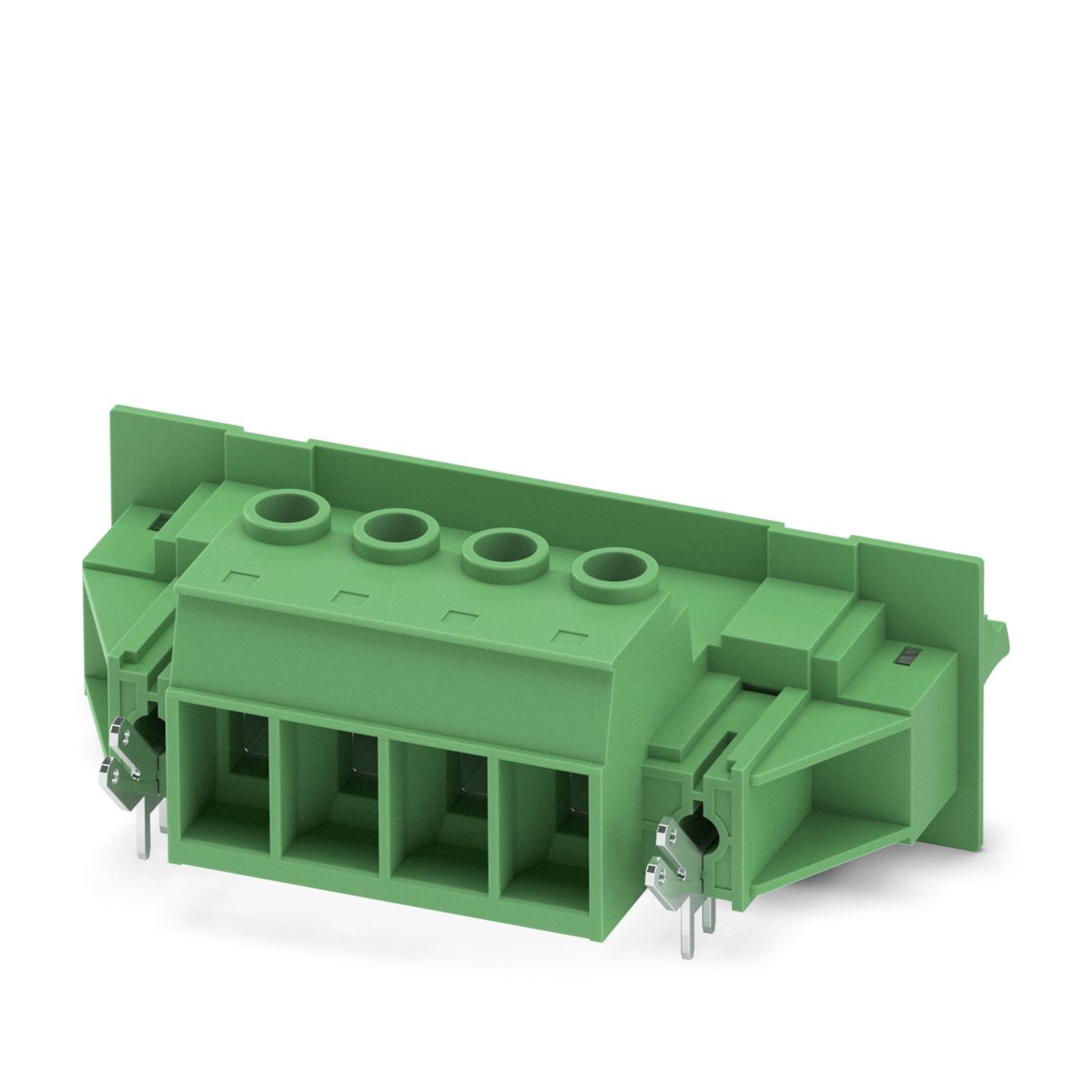 Feed-through connector, nominal cross section: 16 mm 2 , color: green, nominal current: 76 A, rated voltage (III/2): 1000 V, contact surface: Ag, contact connection type: Socket, number of potentials: 4, number of rows: 1, number of positions: 4, number of connections: 4, product range: DFK-IPC 16/..-STF-SH, pitch: 10.16 mm, connection method: Screw connection with tension sleeve, screw head form: L Slotted, conductor/PCB connection direction: 0 °, plug-in system: COMBICON PC 16, Electrical properties: shie