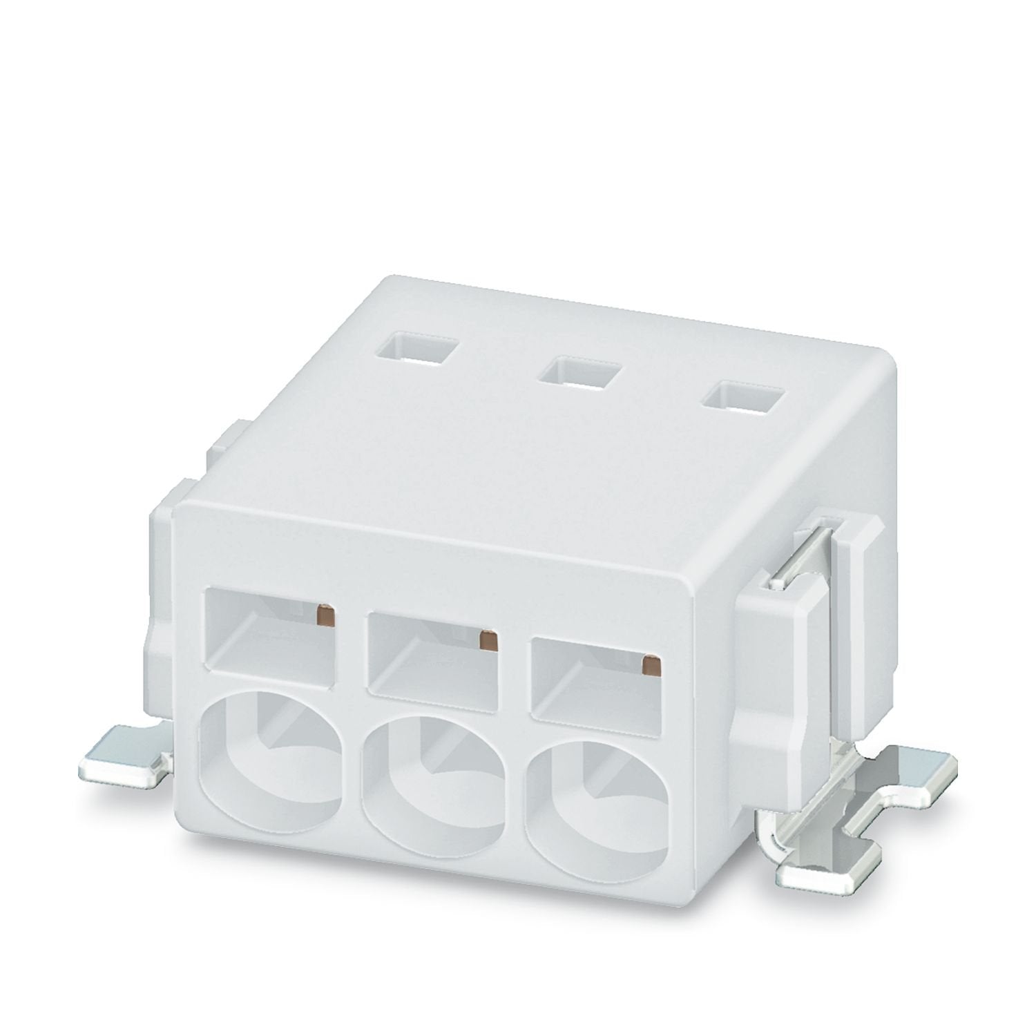 Printed circuit board terminal, nominal current: 6 A, rated voltage (III/2): 160 V, nominal cross section: 0.5 mm 2 , number of potentials: 2, number of rows: 1, number of positions per row: 2, product range: PTSM 0,5/..-H-SMD WH, pitch: 2.5 mm, connection method: Push-in spring connection, mounting: SMD soldering, conductor/PCB connection direction: 0 °, color: signal white, Pin layout: Linear pad geometry, number of solder pins per potential: 1, type of packaging: 24 mm wide tape