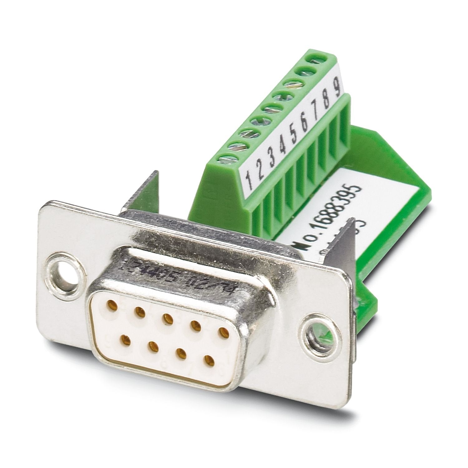 D-SUB contact insert, shell size 1, with 9 signal contacts, female type of contact, screw connection, straight, for panel mounting frame and sleeve housing with IP67 protection