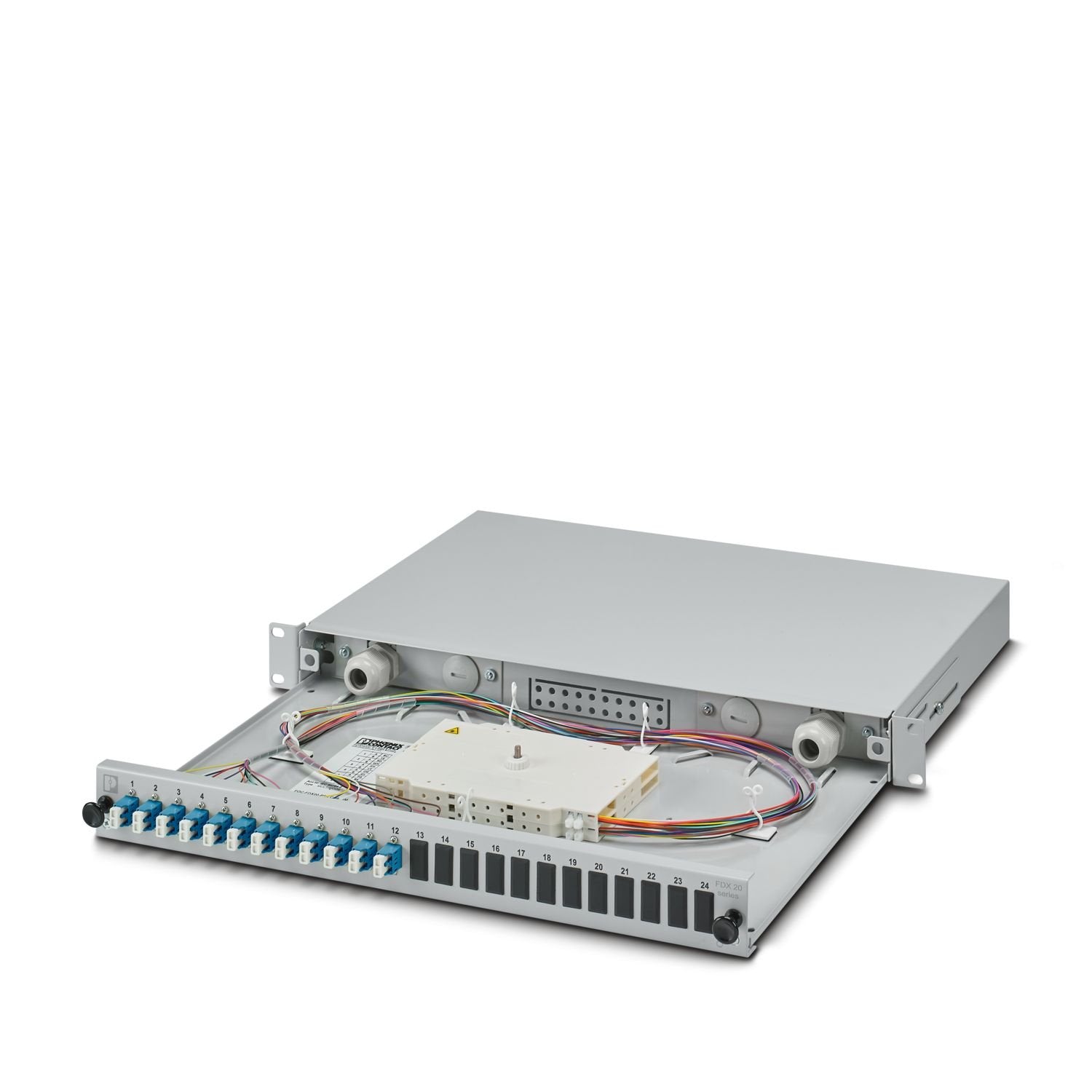 Splice box, design: 1RU, degree of protection: IP20, material: Metal, connection method: Splicing, housing size: 1, color: gray