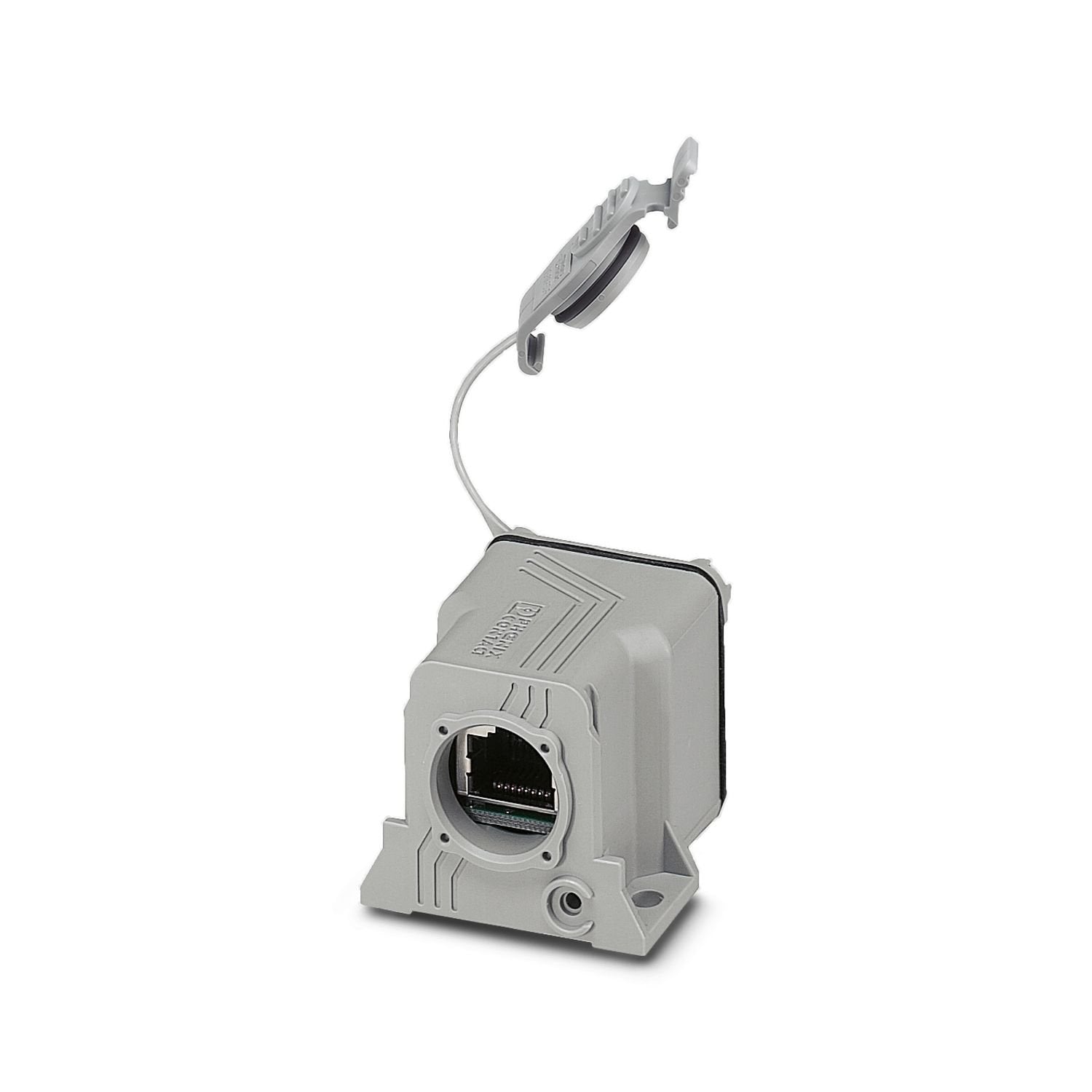 RJ45 coupling, IP67, CAT5e, with protective cover, color: gray