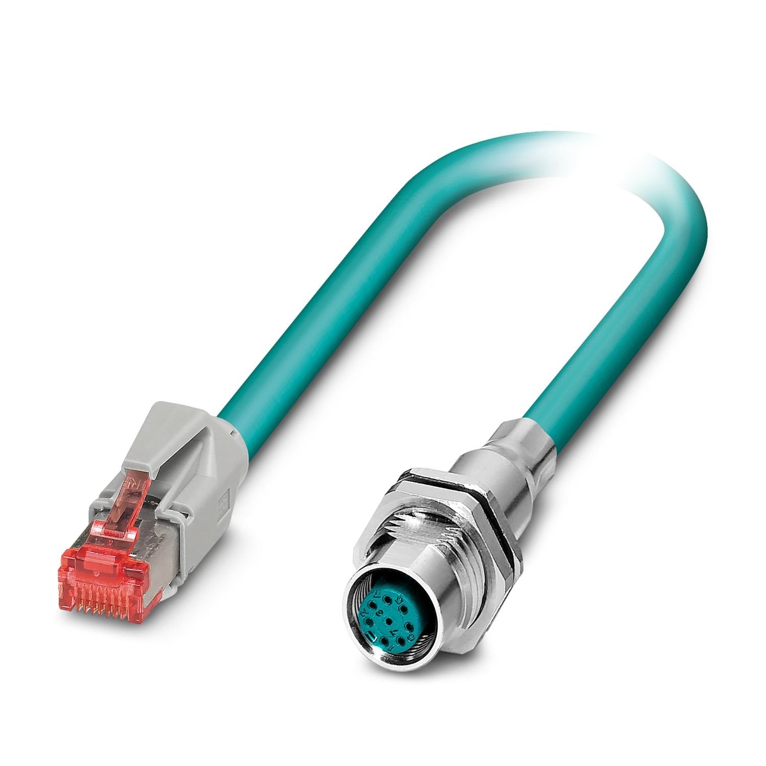 Network cable, cable length: 0.5 m, number of positions: 8, 1 Gbps, CAT5, cable outlet: straight, Ethernet, 4x2xAWG26/7, SF/UTP, water blue RAL 5021