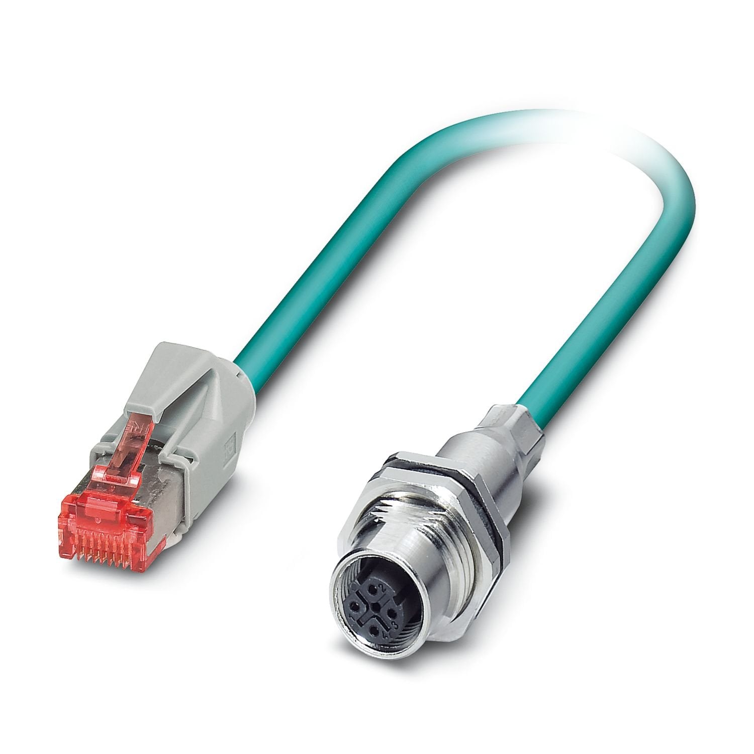 Network cable, cable length: 0.5 m, number of positions: 4, 100 Mbps, CAT5, cable outlet: straight, Ethernet, 2x2xAWG26/7, SF/UTP, water blue RAL 5021