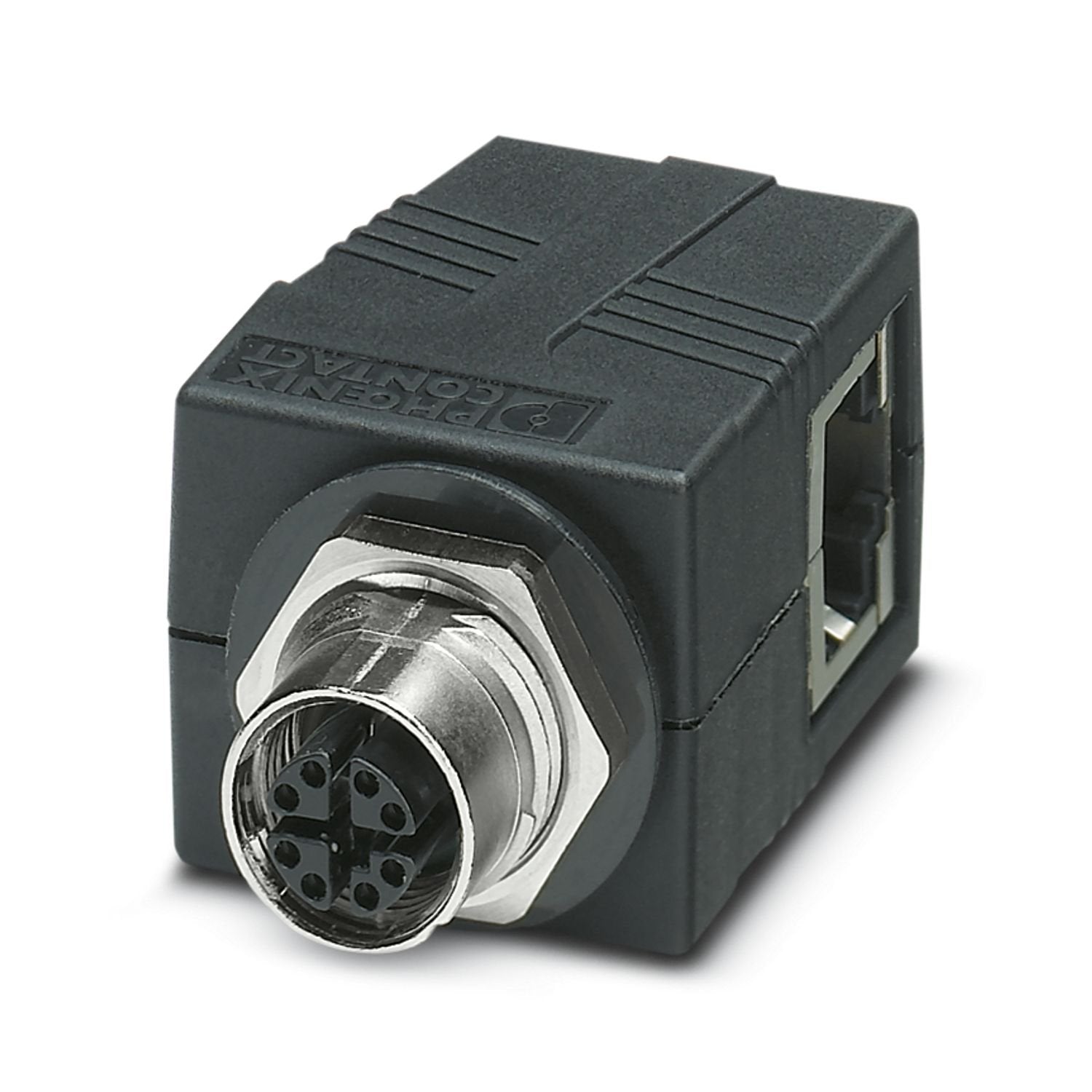 Control cabinet feed-through, M12, 8-pos., X-coded to RJ45 socket, socket input 90°, IP65/67